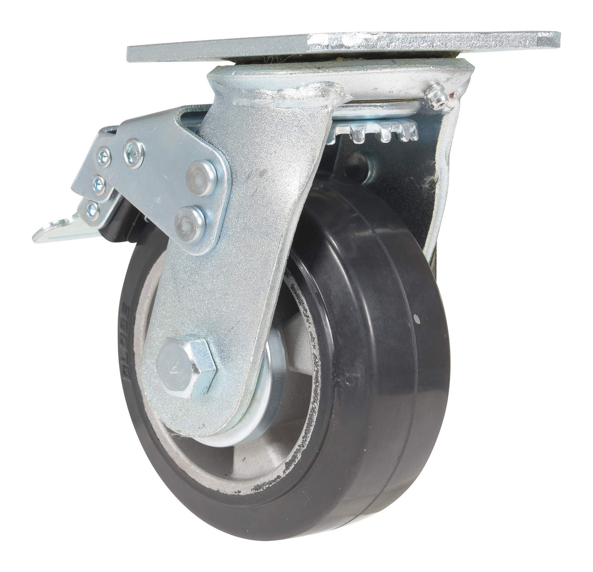 Vestil CST-VE-5X2MRA-SWTB Rubber Swivel with Total Brake Caster 5 in. Diameter x 2 in. Width 661 Lb. Capacity Dark Black/Gold
