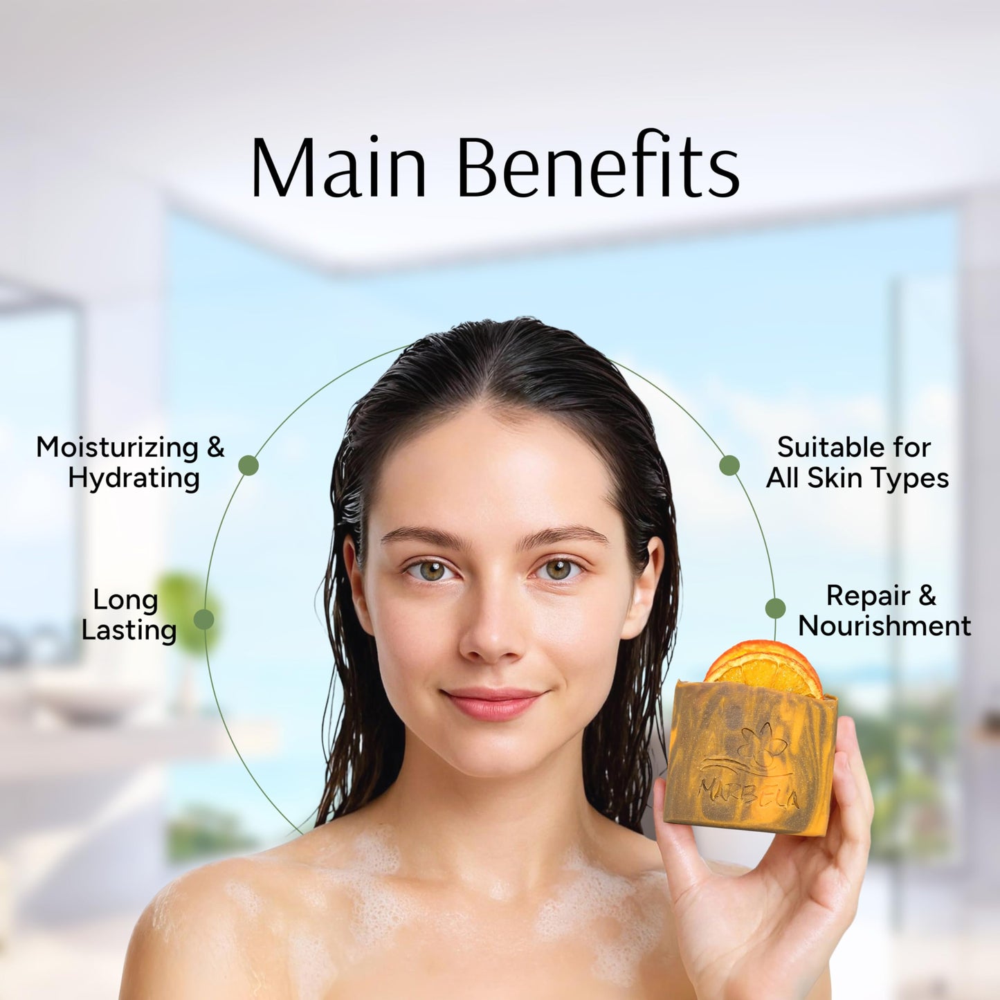 Marbela Cosmetics Orange Ginger Handmade Soap Bar - Made in USA, Vegan Friendly, Palm Oil Free, Natural Bar Soap - Gentle Face & Body Soap for Daily Beauty & Personal Care Marbela