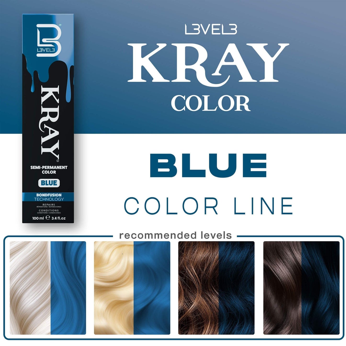 L3 - Level 3 Kray Semi Permanent Hair Color - Semi Permanent Hair Dye with Aloe Vera - Blue Beauty & Personal Care L3