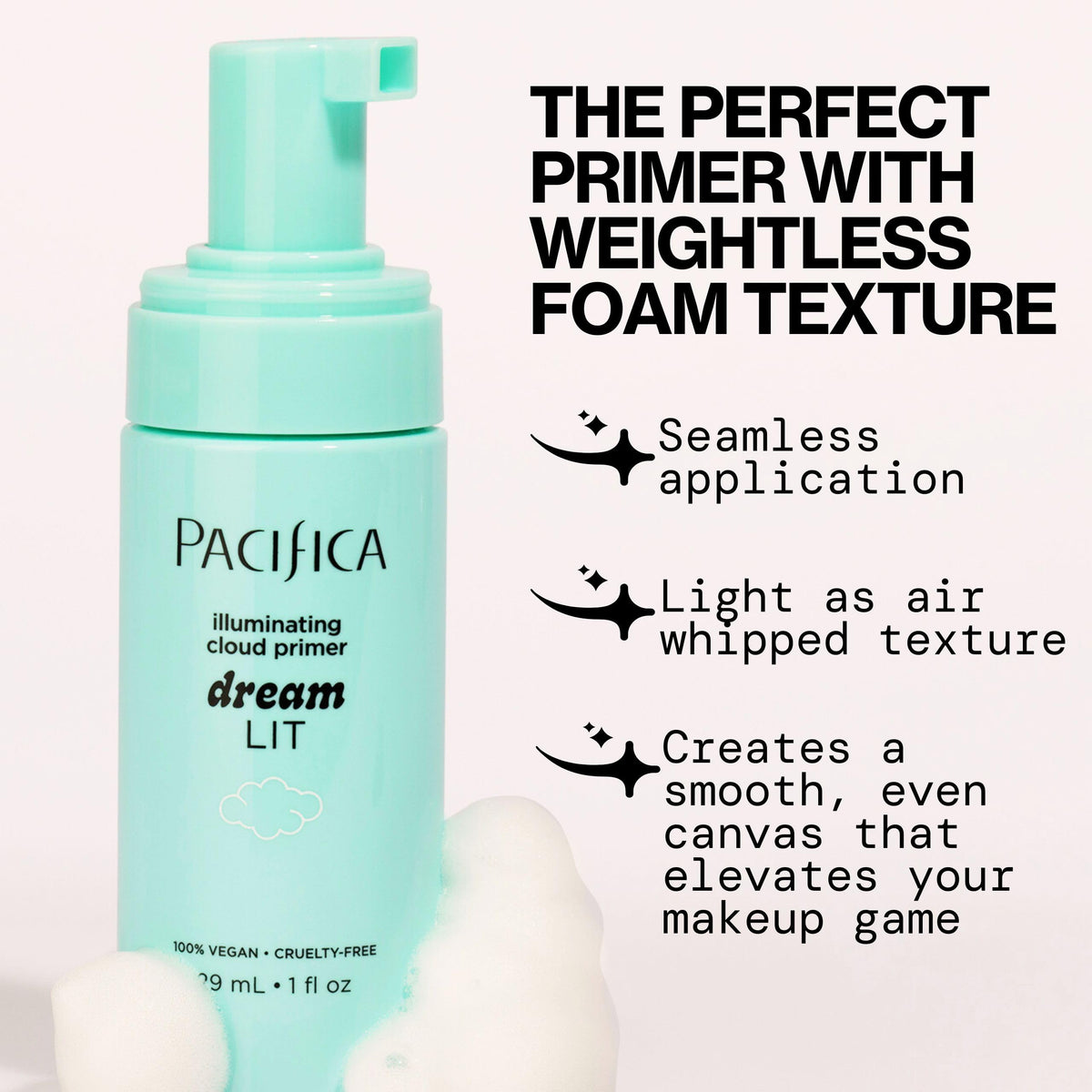 Pacifica Dreamlit Illuminating Foaming Primer with Vitamin C & Hyaluronic Acid - Hydrating Brightening Face Makeup Base for Glowing, Long-Lasting