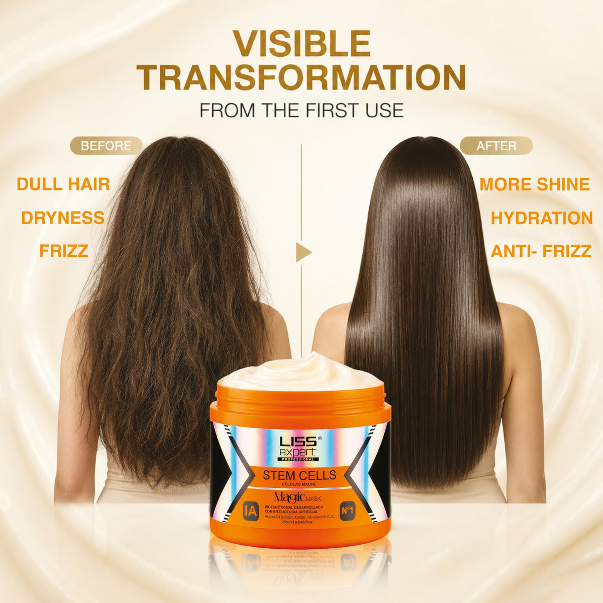 Liss Expert Stem Cells Magic Hair MASK, Argan Oil, Keratin, Hyaluronic Acid | Provides Long-Lasting Frizz & Humidity Protection| Moisturizing | For
