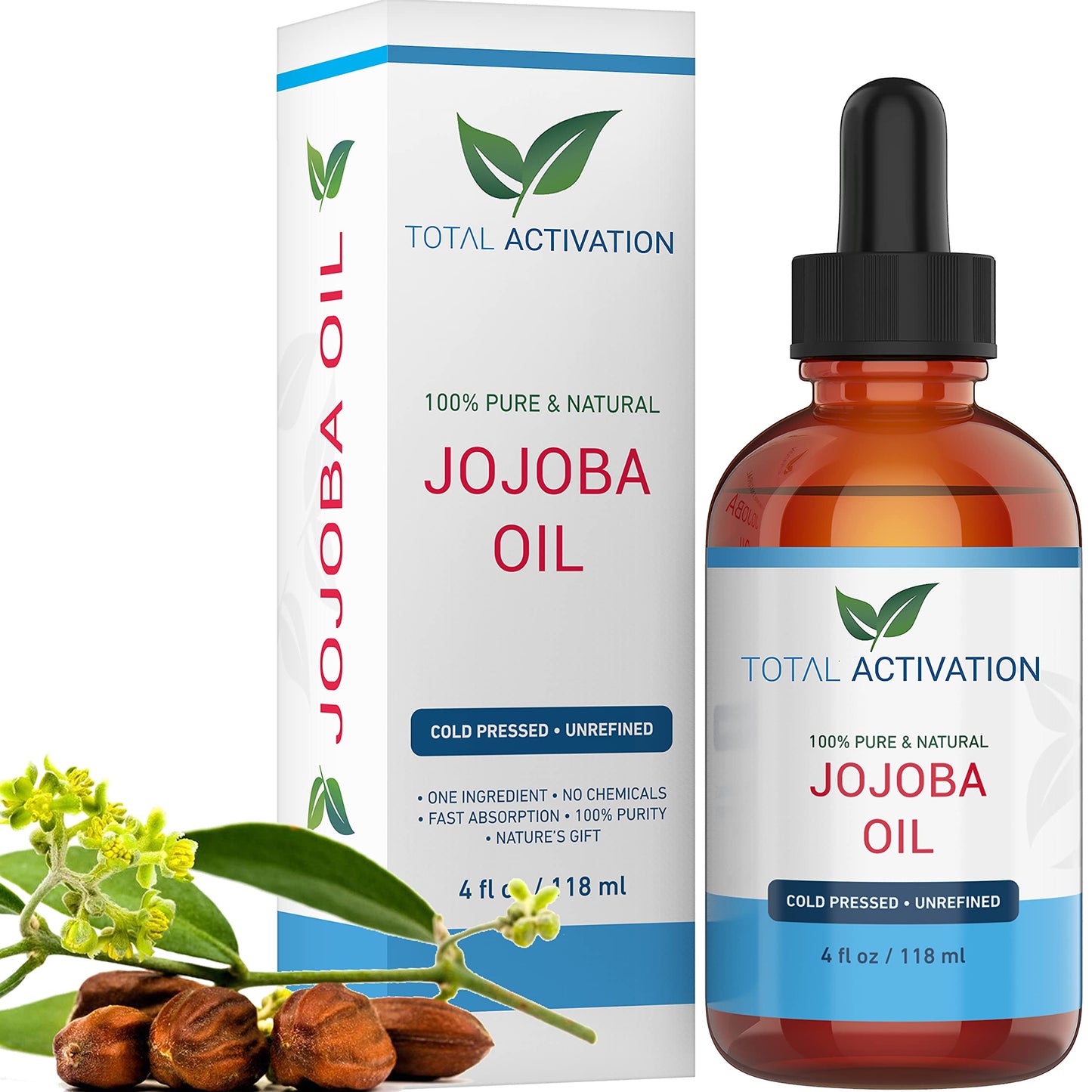 Total Activation Organic Jojoba Oil for Skin, Hair & Nails, 100% Pure Natural Unrefined Cold Pressed, Natural Face Moisturizer, Hair Moisturizer Beauty & Personal Care Total Activation