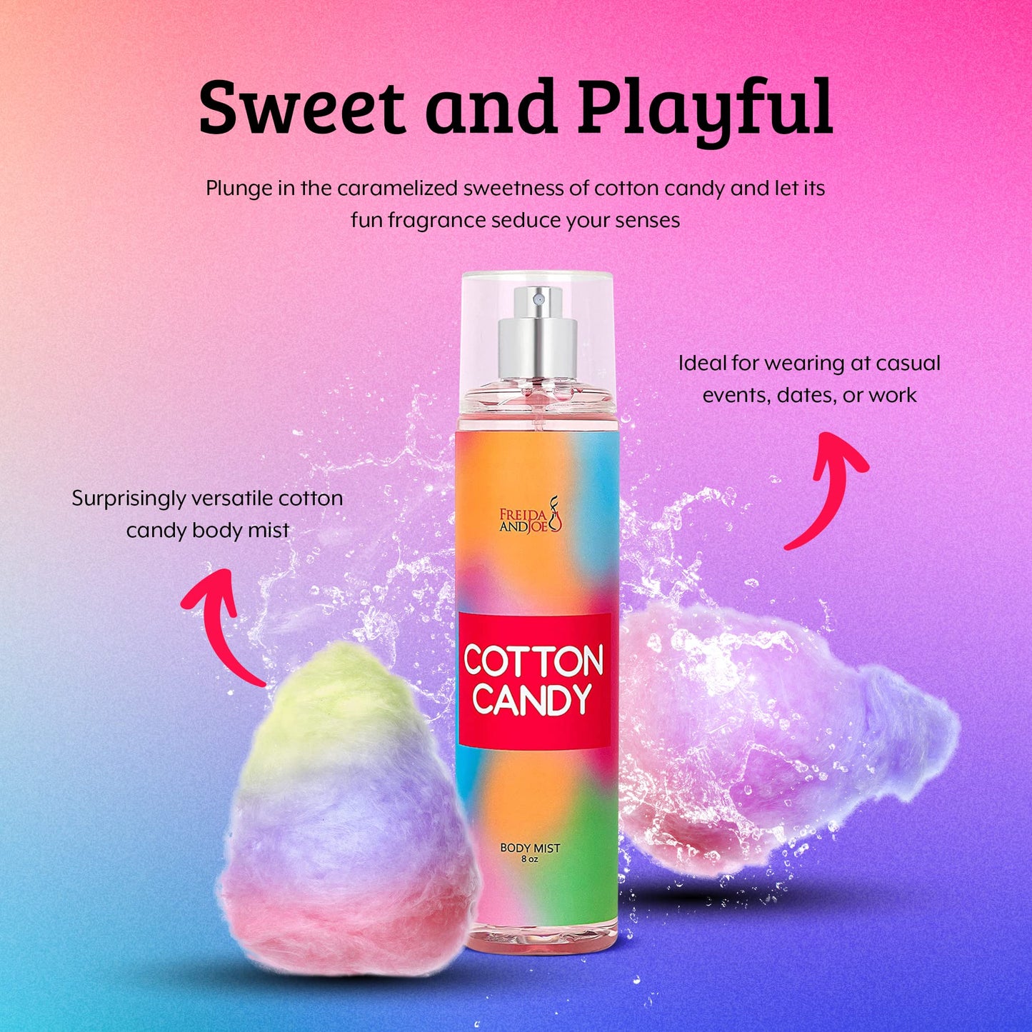 Cotton Candy Body Mist Spray 8 oz Fine Fragrance, Gift for Her Sweet and Playful Scent - Mother's Day Gift for Mom Beauty & Personal Care Freida and Joe