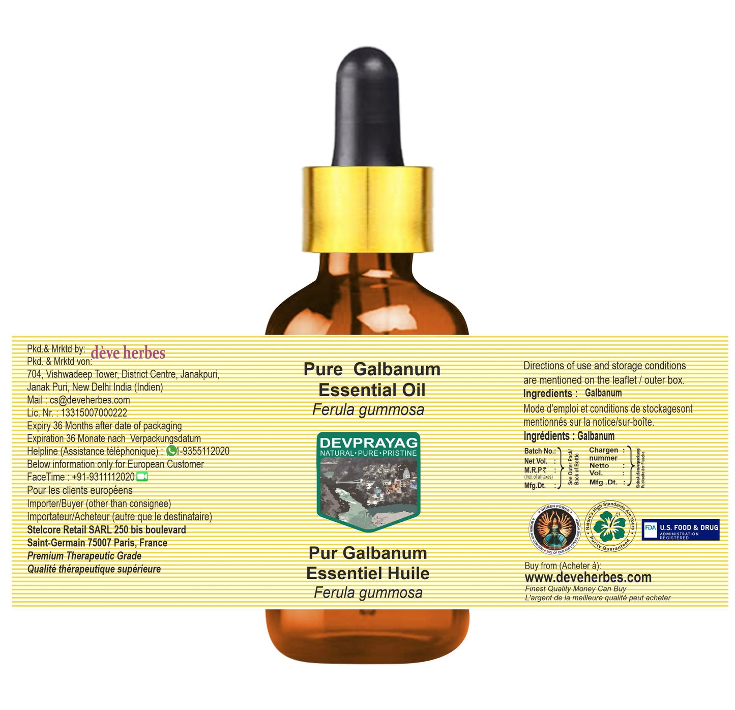 Devprayag Galbanum Essential Oil (Ferula gummosa) with Glass Dropper - Pure - Non-Sticky - Non-Greasy - Lightweight - Men & Women - All Skin Types Beauty and Personal Care DEVPRAYAG