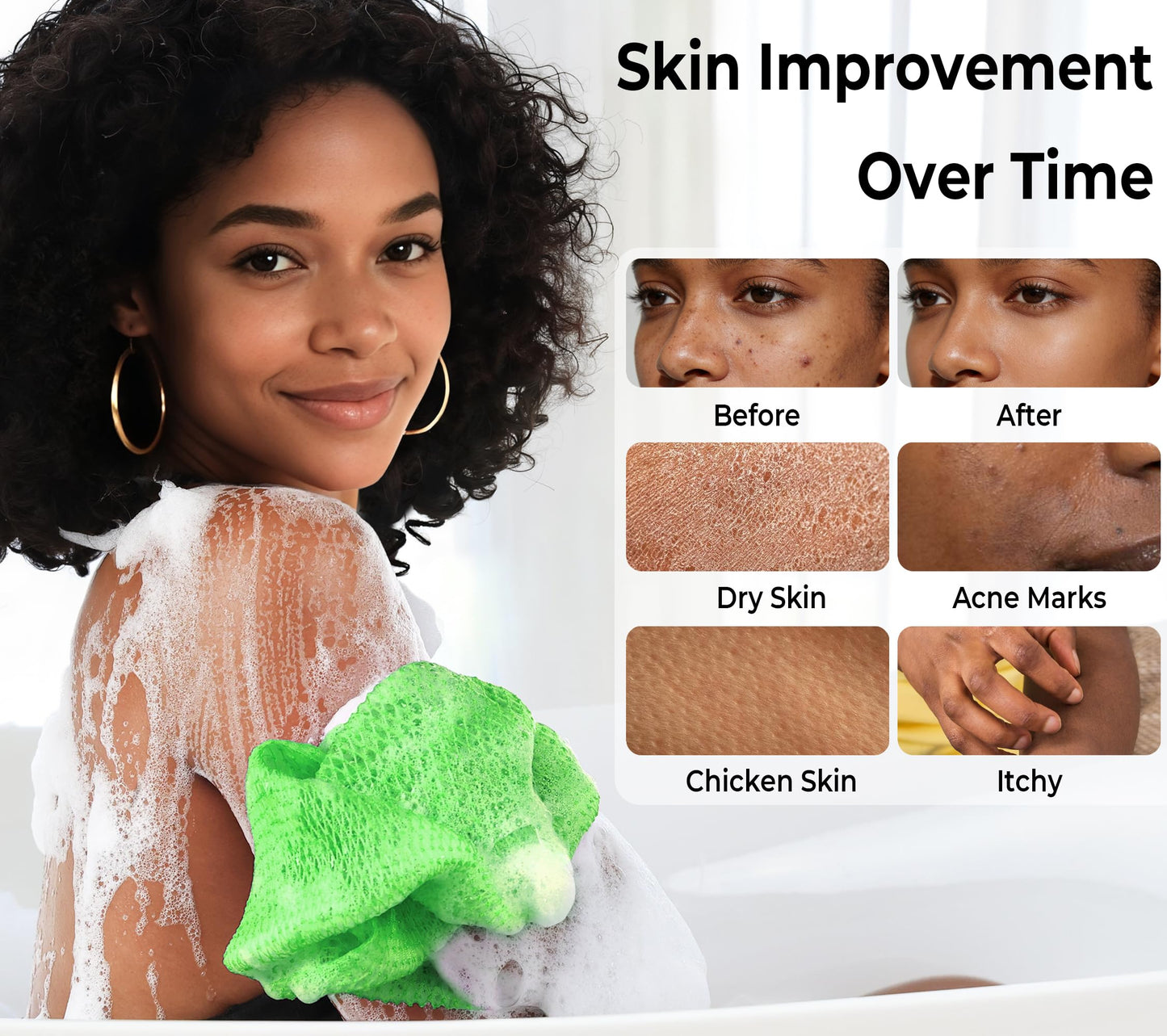 Authentic African Net Sponge with Knots - 2 Pieces Exfoliating Body Sponge Purple & Green - Back Scrubber Shower Exfoliator for Women Personal Care Beauty and Personal Care RelaxScene
