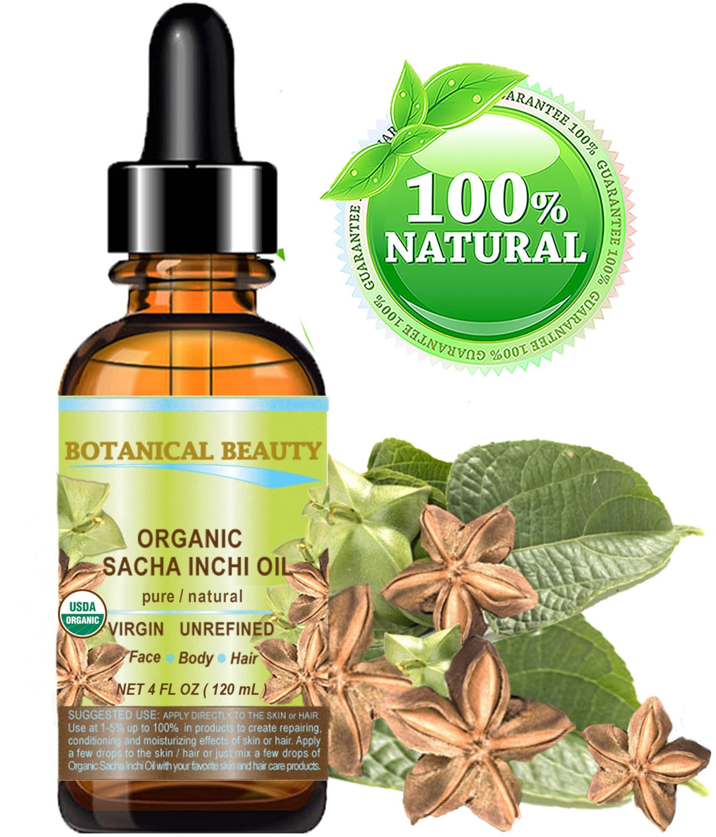 Botanical Beauty Organic SACHA INCHI OIL 100% Natural Pure Undiluted Virgin Unrefined Cold Pressed Carrier Certified Organic Oil For Face, Skin, Hair Beauty & Personal Care Botanical Beauty