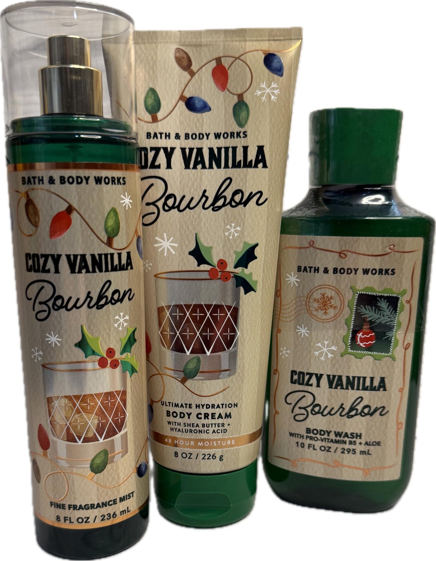 Bath & Body Works Women's Cozy Vanilla Bourbon Wash Shower Gel, Body Cream, and Fine Fragrance Mist 3 Piece Set Beauty and Personal Care Bath & Body Works