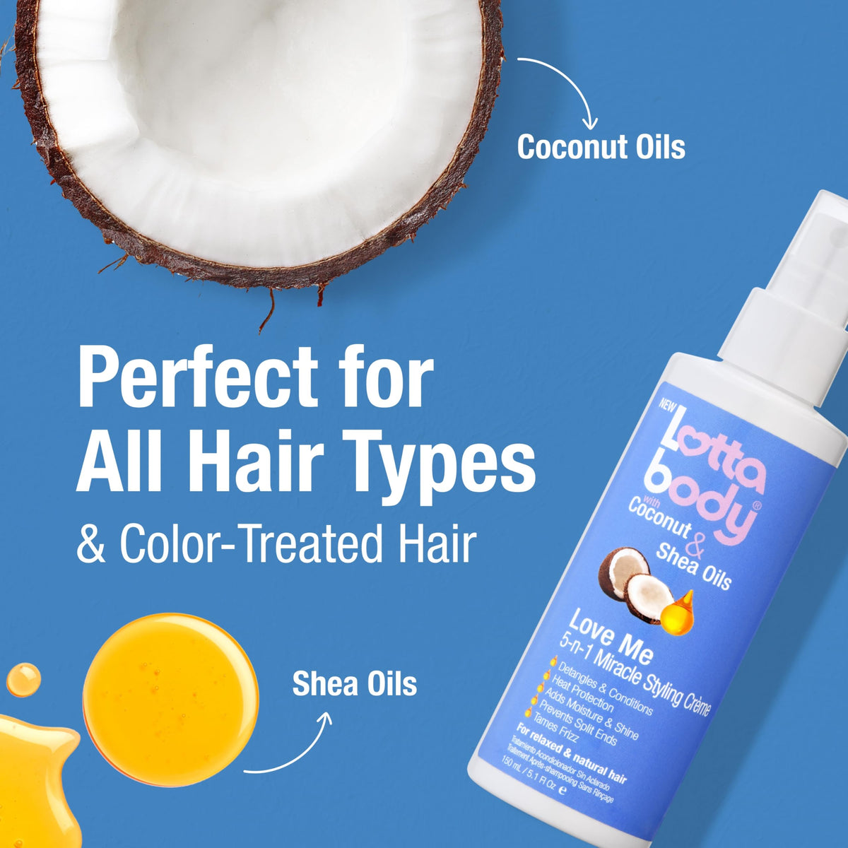 Lottabody Love Me 5-n-1 Leave-In Treatment with Coconut & Shea Oils, Lightweight, All-In-One, Leave-In Spray for Detangling Heat Protection Moisture Beauty & Personal Care Lottabody