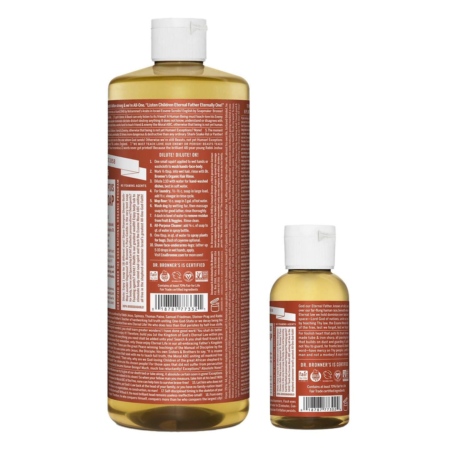 Dr. Bronner's Pure-Castile Liquid Soap - Eucalyptus Bundle. 32 oz. Bottle and 2 oz. Travel Bottle Beauty & Personal Care Dr. Bronner's