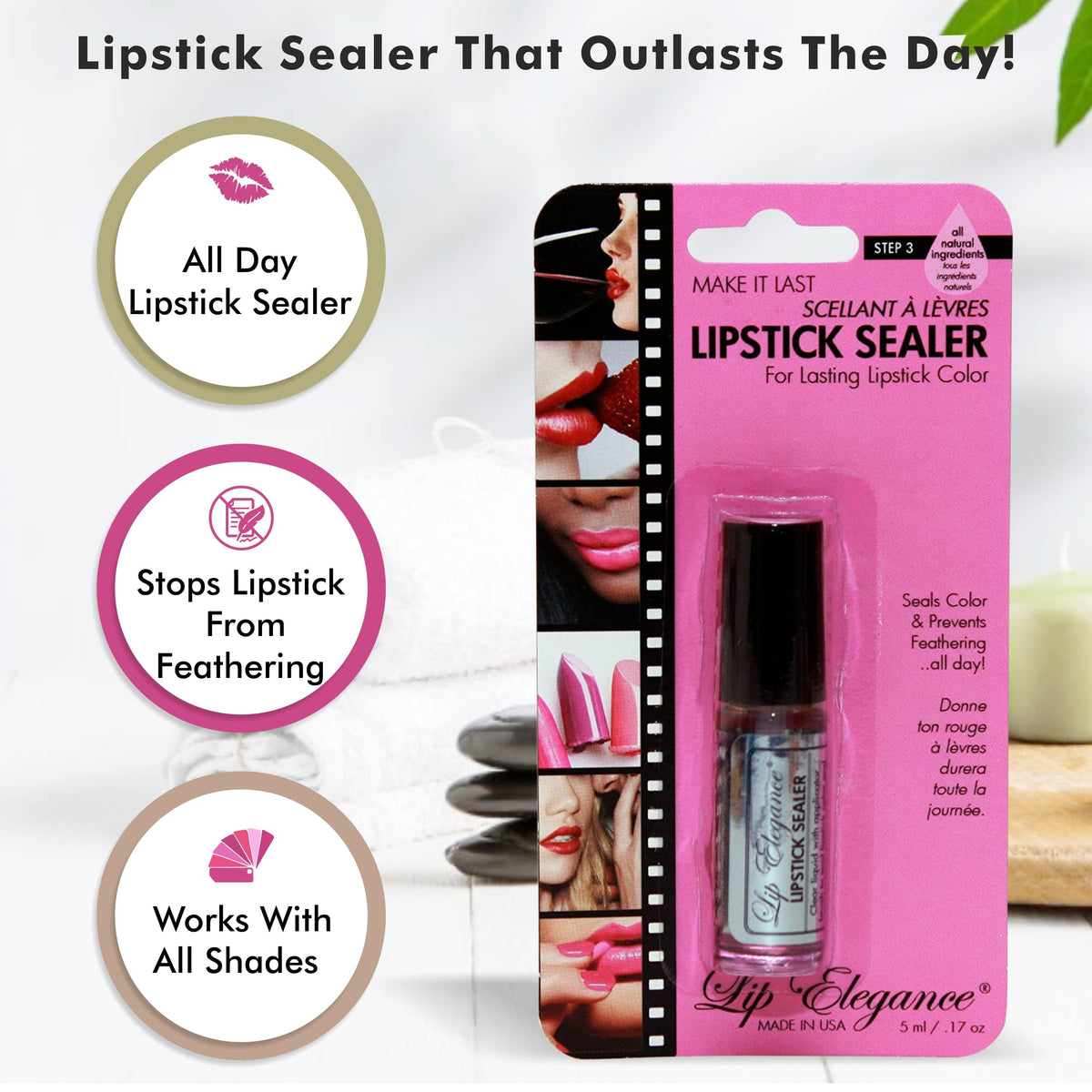 Lip Elegance Lipstick Sealer - Long Lasting Lipstick Sealer with Brush Applicator - Waterproof, Smudge Proof, Oilproof - All Day Liplock Effect 0.17 Beauty & Personal Care Lip Elegance