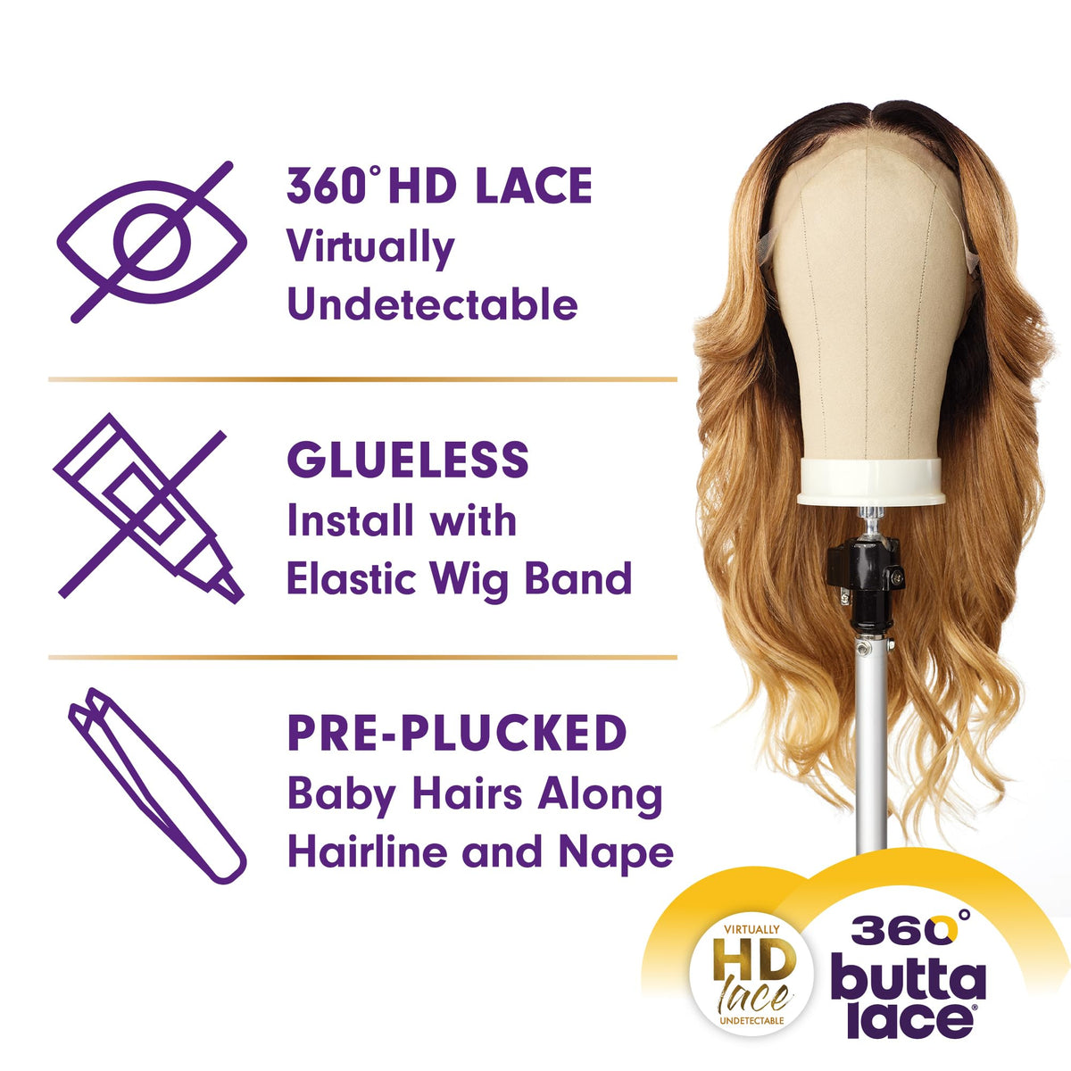 Sensationnel Butta 360 LaceWig-Unit 2, LIGHTASHBROWN