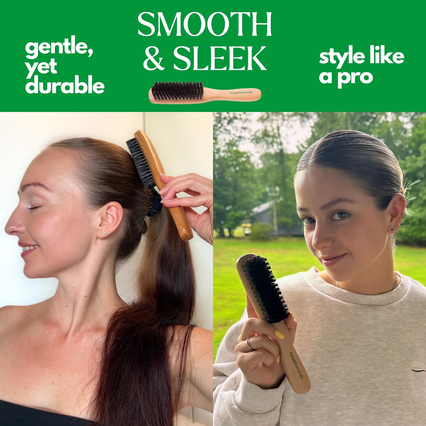 GranNaturals Boar Bristle Slick Back Hair Brush - Soft/Medium Smoothing Hairbrush to Style, Polish, & Lay Hair Down Flat to Create a Sleek Frizz Free Beauty & Personal Care GranNaturals