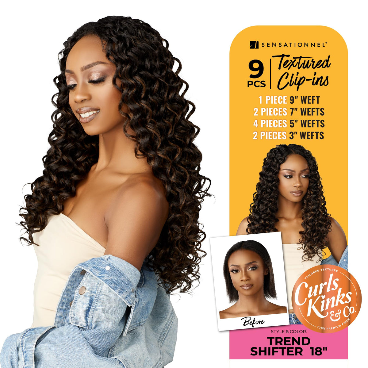 Sensationnel Curls Kinksandco Clip in-Trend Shifter 18 Inch,1 JETBLACK