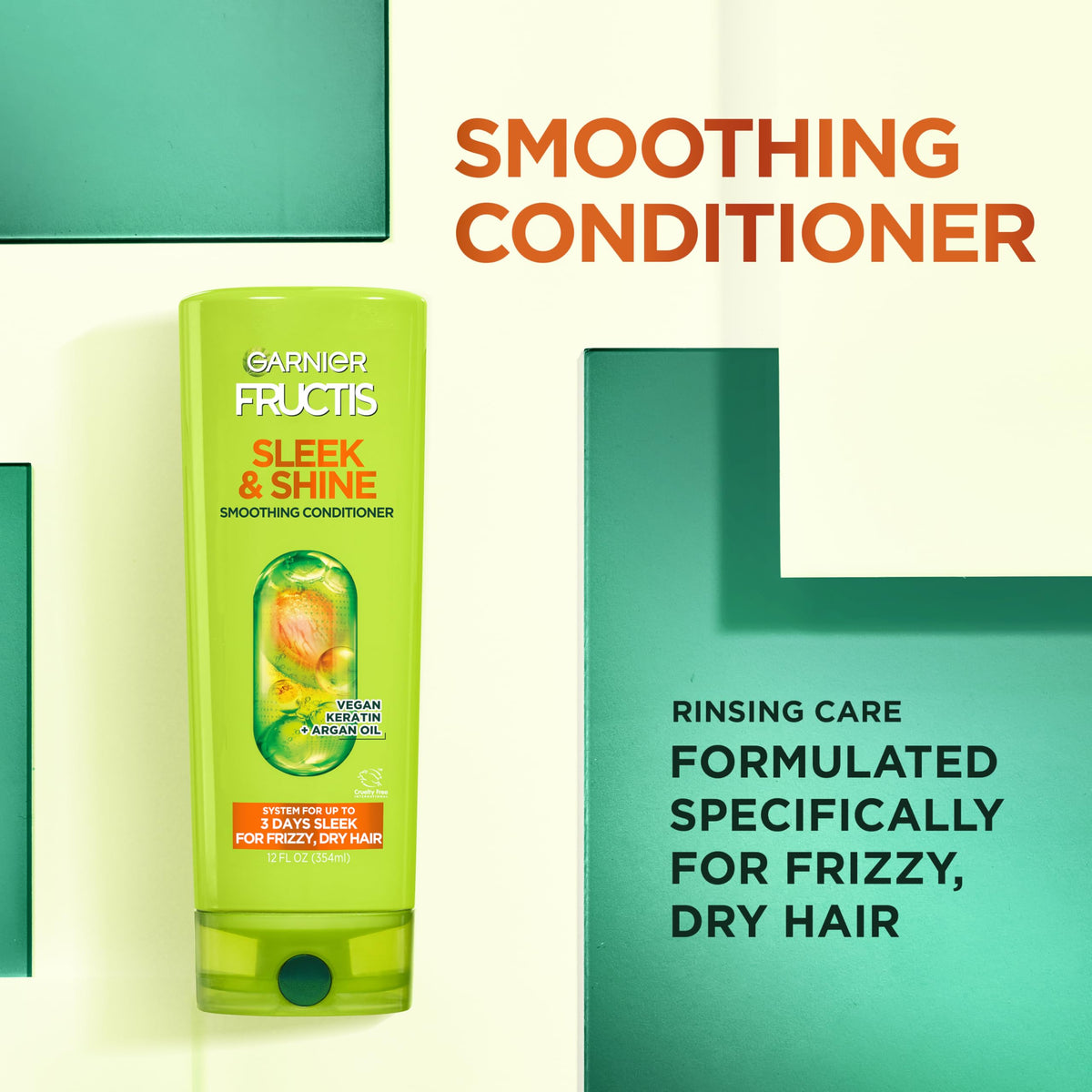 Garnier Fructis Sleek & Shine Conditioner, Smoothing Conditioner for Frizzy, Dry Hair with Argan Oil and Vegan Keratin, 33.8 Fl Oz (Packaging May Beauty & Personal Care Garnier