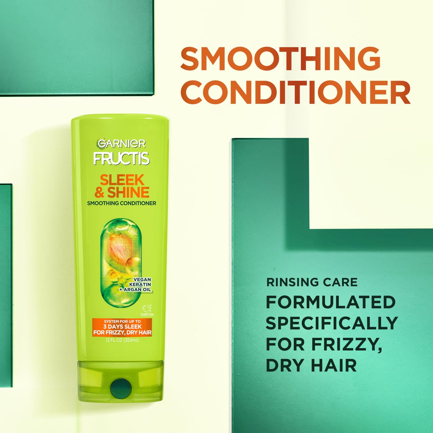 Garnier Fructis Sleek & Shine Full + Travel Size Shampoo (12.5 & 3 Fl Oz) + Conditioner (12 & 3 Fl Oz) Set for Frizzy, Dry Hair, Plant Keratin + Argan Beauty & Personal Care Garnier