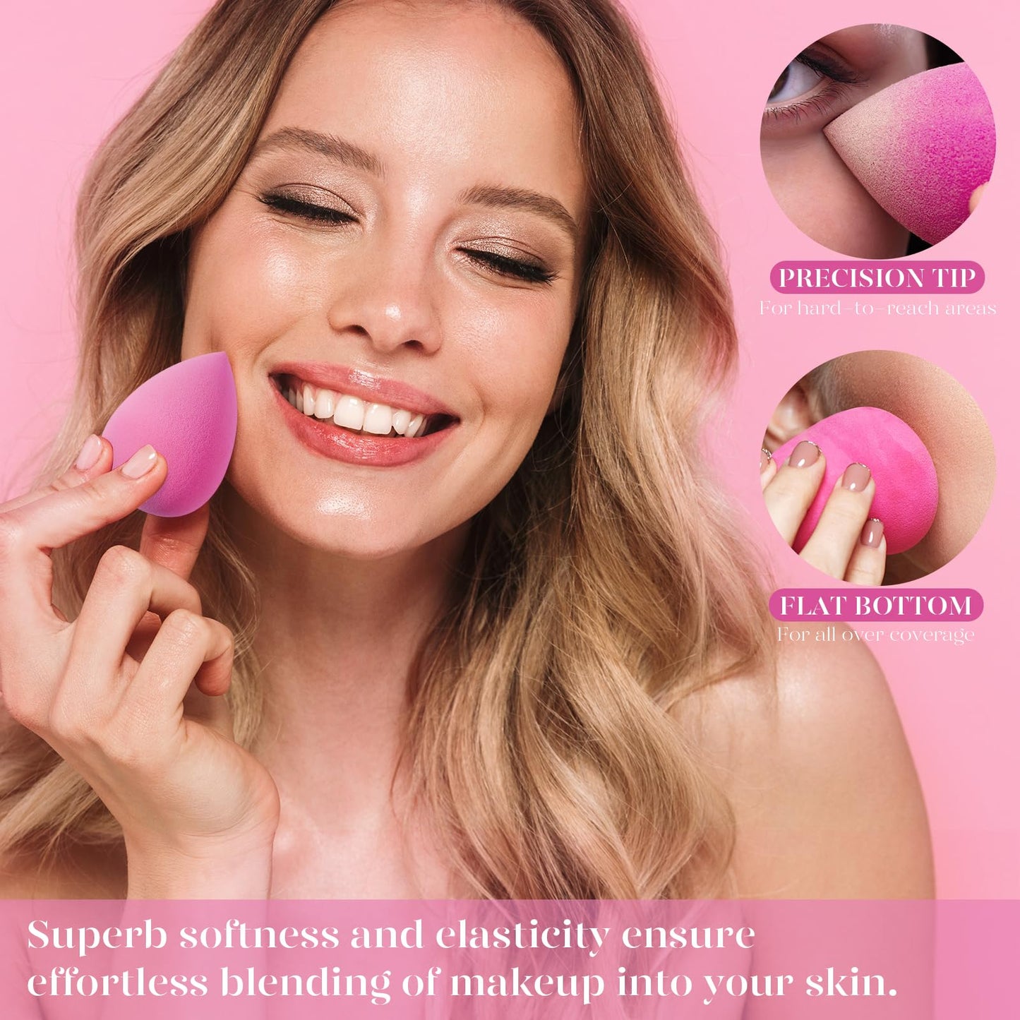 BEAKEY Super Soft Makeup Sponge Set of 6, Makeup Sponges for Foundation, Liquid, Cream and Powder, Pink Beauty Sponge for Blending, 0 Latex Blender Beauty & Personal Care BEAKEY