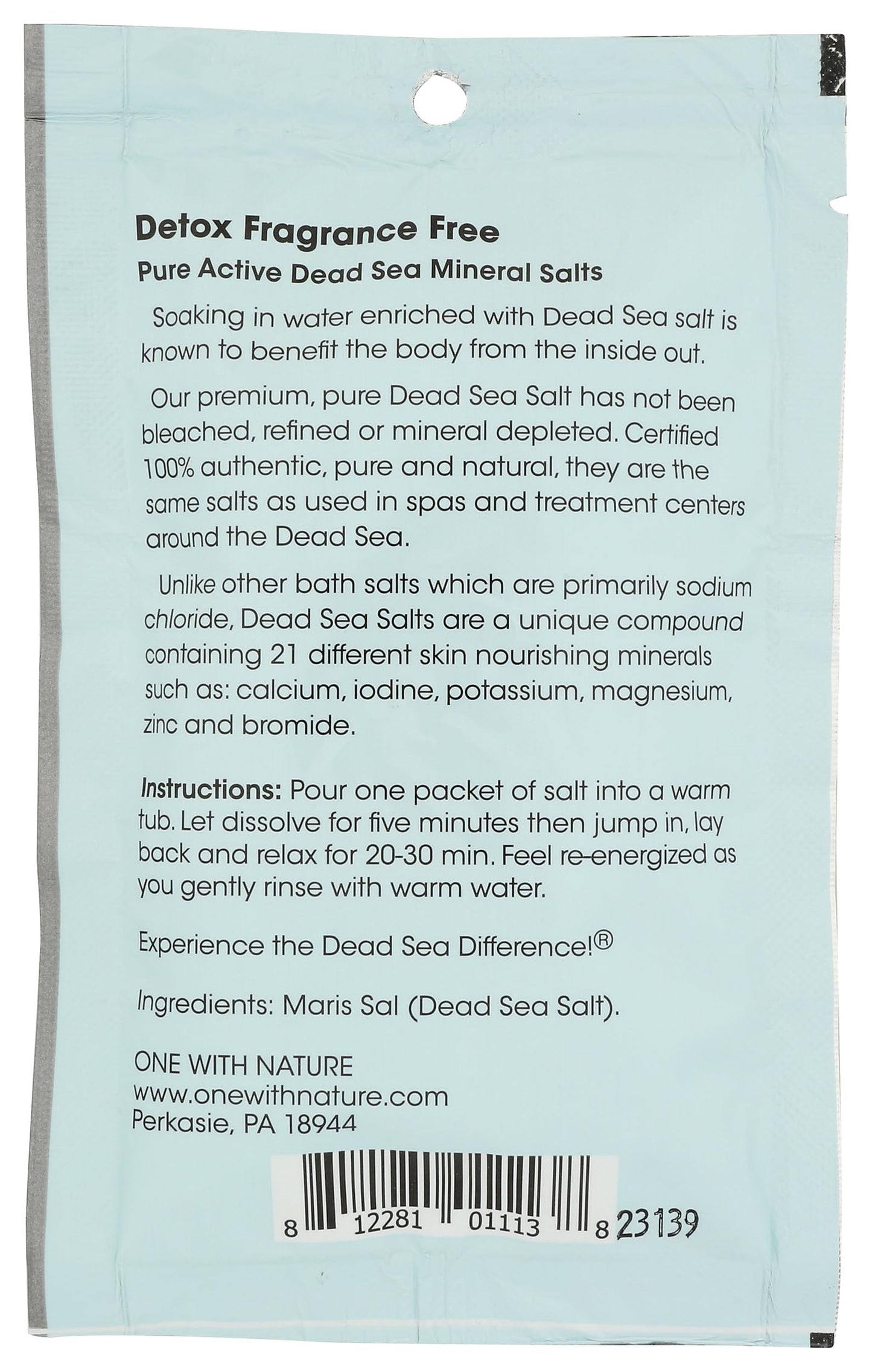 One With Nature, Bath Salt Dead Sea Detox Fragrance Free Packet, 2.5 Ounce Beauty and Personal Care One With Nature