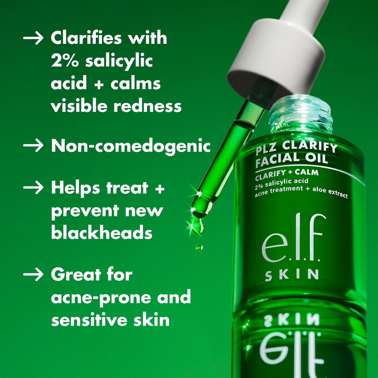 e.l.f. SKIN PLZ Clarify Facial Oil, Face Oil For Treating & Preventing Acne, Helps Calm Redness, Made with Salicylic Acid, Vegan , 1 oz Beauty & Personal Care e.l.f.