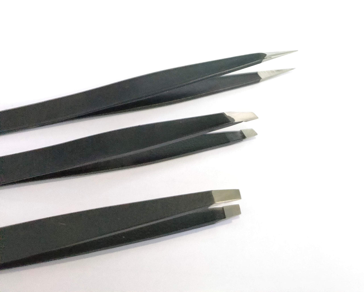 Ali's 3 Pieces Durable Stainless Steel Slant Pointed Flat-Tip Tweezer for Eyebrow Face Nose Hair Removal (Black) Beauty and Personal Care Alis