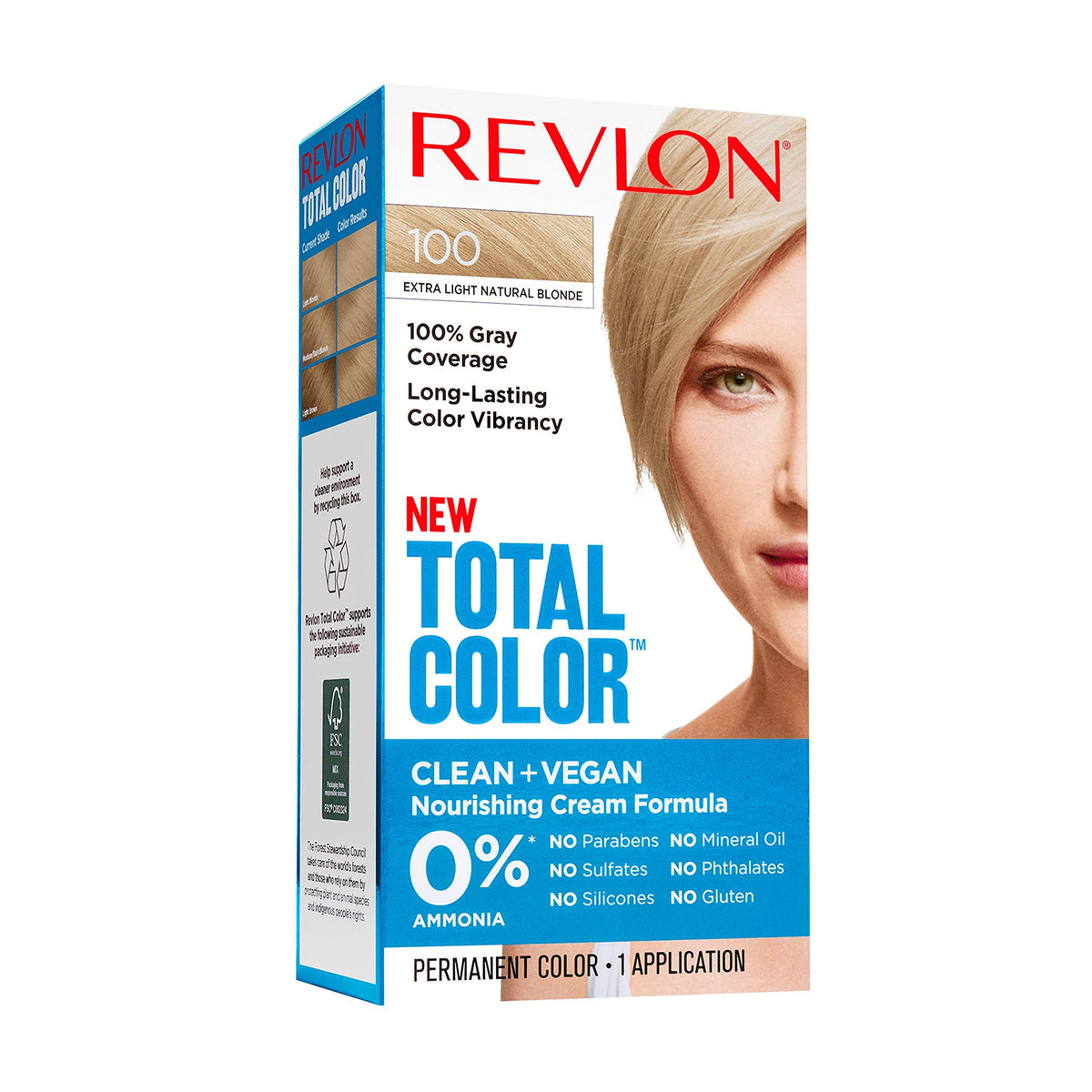Revlon Total Color Permanent Hair Color, Clean and Vegan, 100% Gray Coverage Hair Dye, 100 Extra Light Natural Blonde, 3.5 oz Beauty & Personal Care REVLON