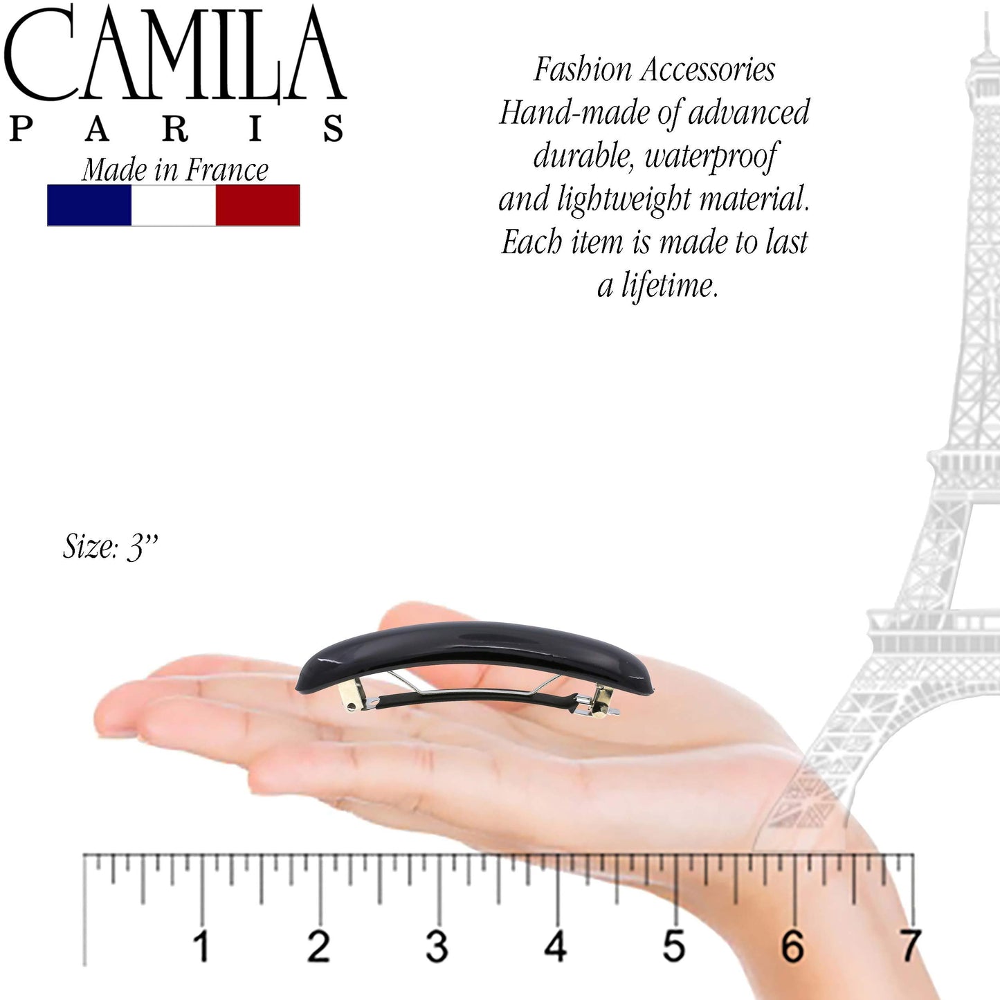 Camila Paris CP3019 French Hair Barrette Clip for Girls, Black, Rubberized Metal Clasp Strong Hold Grip Hair Clips for Women, No Slip Durable Beauty & Personal Care Camila