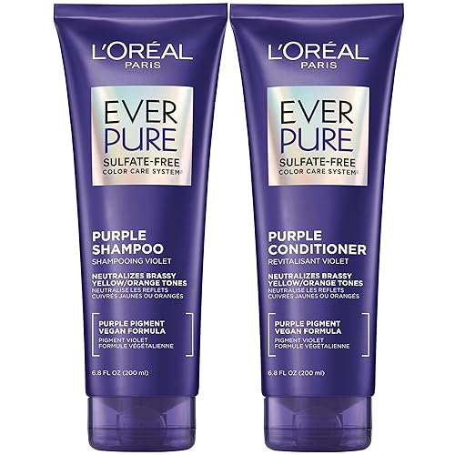 L’Oreal Paris EverPure Sulfate Free Brass Toning Purple Shampoo and Conditioner Set for Blonde, Bleached, Silver, or Brown Highlighted Hair, 1 Kit Beauty & Personal Care L'Oreal Paris