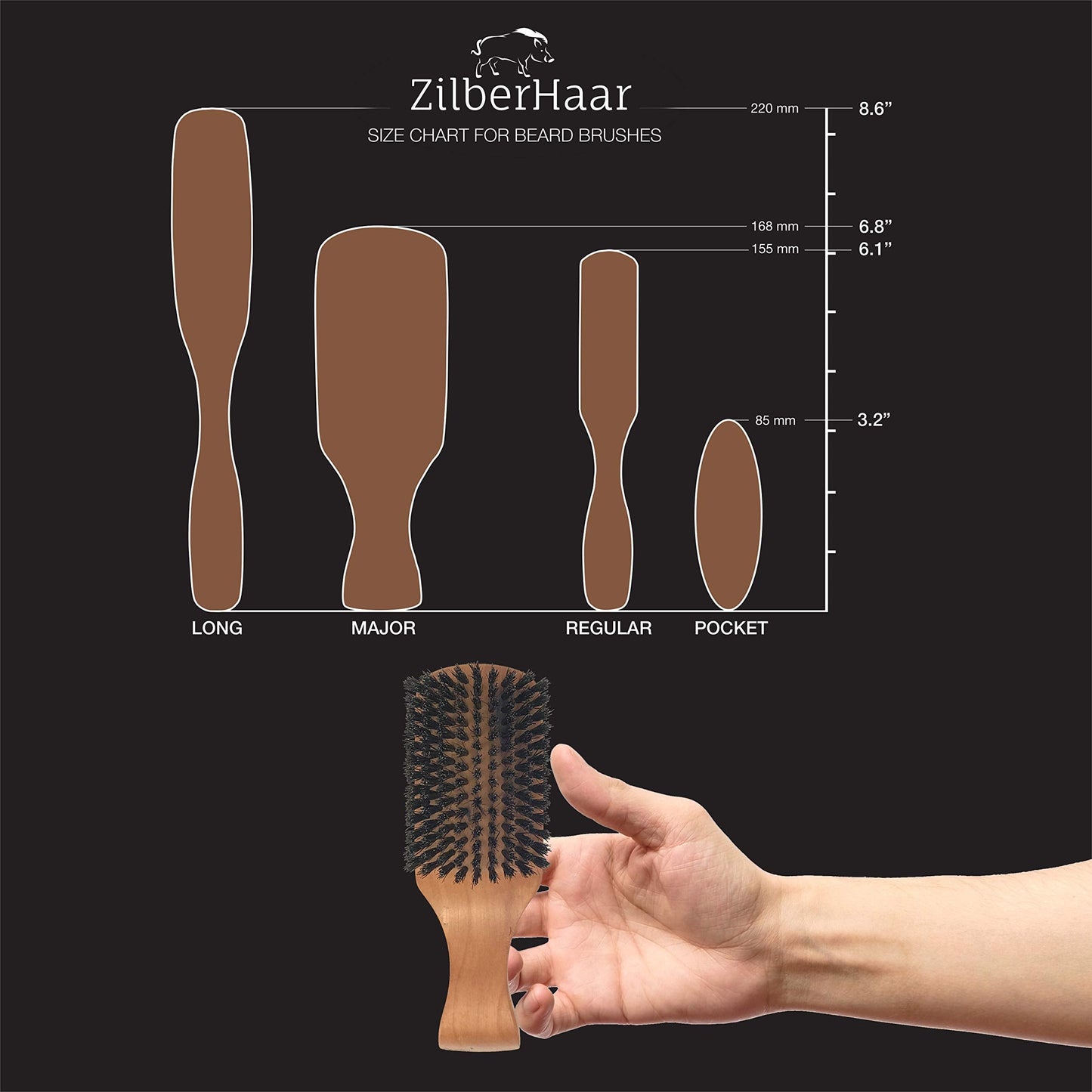 ZilberHaar Major Hair & Beard Brush for Men - Boar Bristles and Pearwood - All Beard and Hair Types - Made in Europe - Stiff Bristles Beauty & Personal Care ZilberHaar
