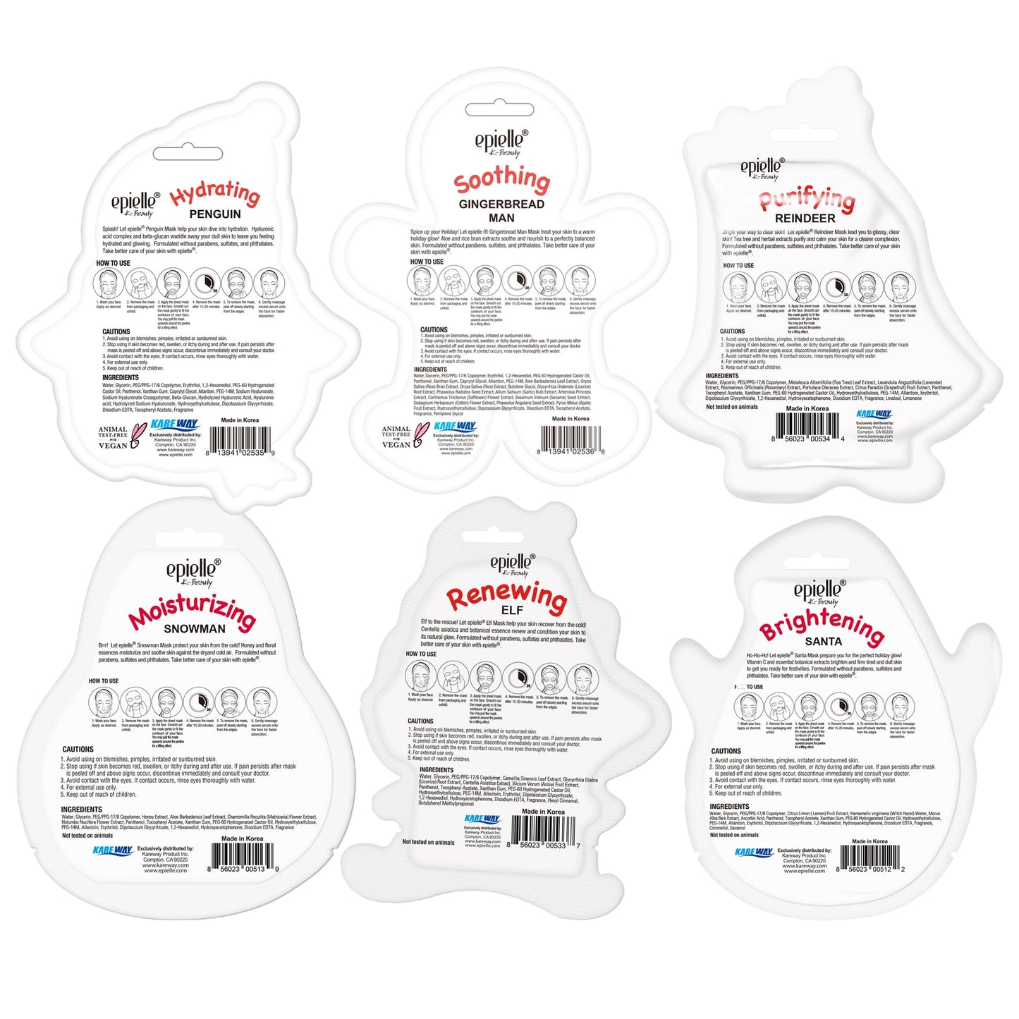 Epielle Christmas Holiday Sheet Mask Set 12pk β Fun Santa, Reindeer, Snowman & More | Stocking Stuffers, Spa Party Favors & Gift Ideas Beauty & Personal Care Epielle