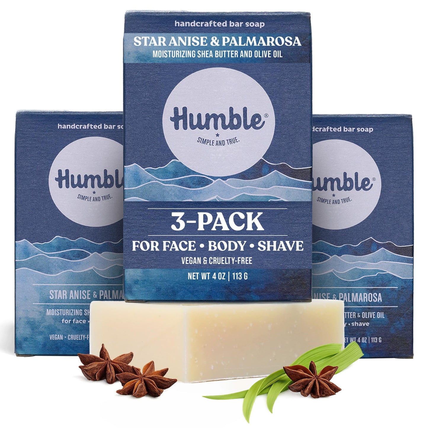 Humble Natural Bar Soap, Star Anise & Palmarosa - Cold Processed Face & Body Soap Bar with Essential Oils - Moisturizing Formula for Long-Lasting Beauty & Personal Care HUMBLE SIMPLE AND TRUE.