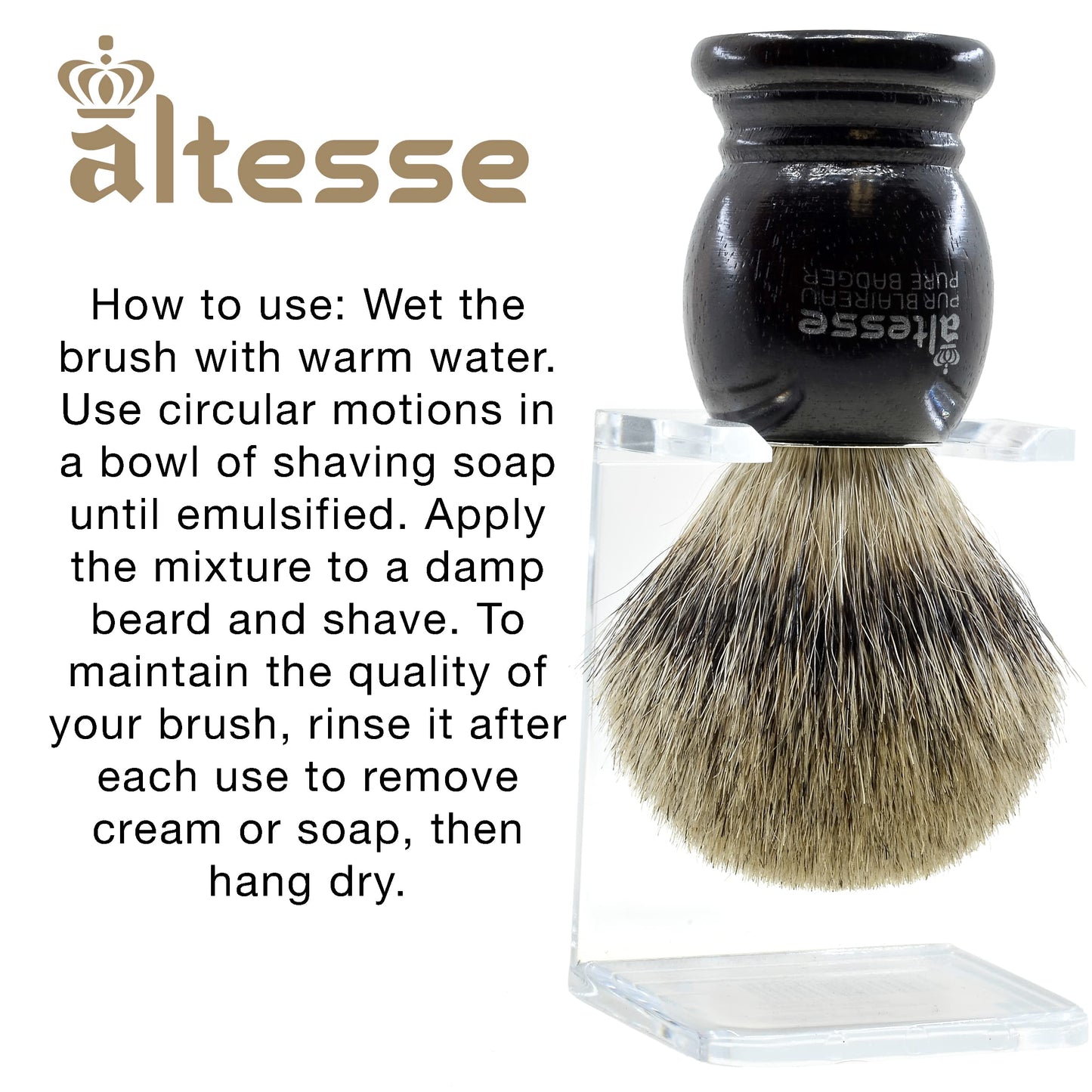 Altesse 75108 European Grey Badger Shaving Brush for Shave Cream, Shaving Soap, Shaving Cream Foam and Lather for Wet Shave With Shaving Razor, Safety Beauty and Personal Care Altesse