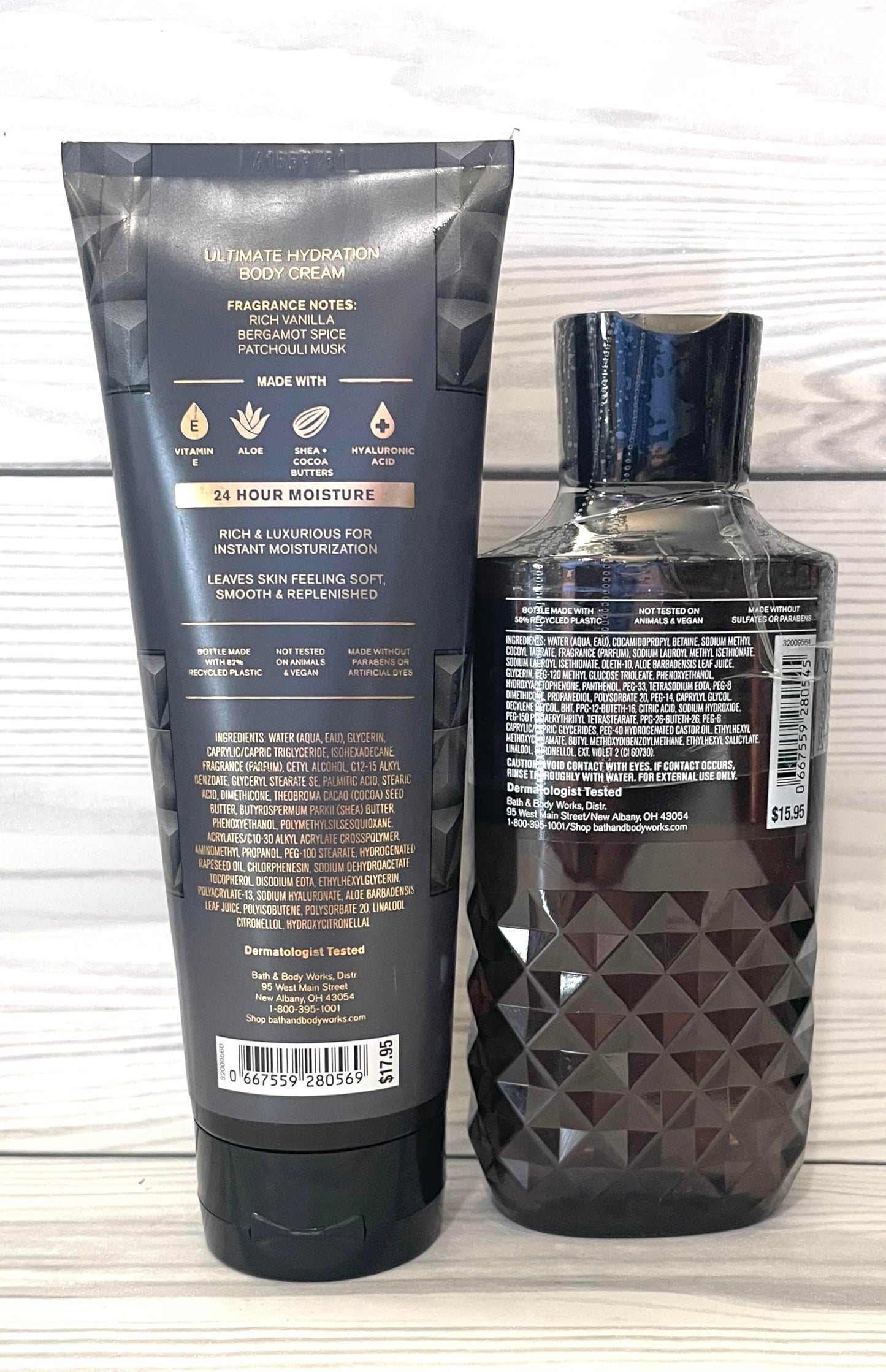Bath & Body Works Vanilla Noir Men's 3-in-1 Hair, Face & Body Wash and Body Cream 2 Piece Set Beauty & Personal Care Bath & Body Works