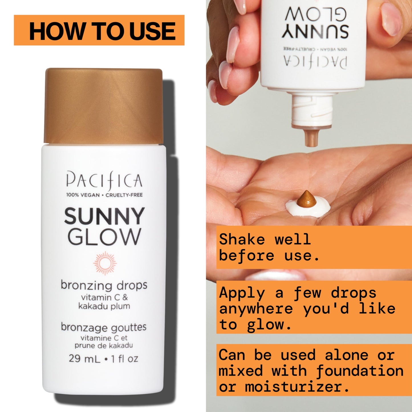 Pacifica Sunny Glow Liquid Face Bronzer Drops - Face Makeup Bronzing For Face & Cheeks for Instant Sun-Kissed Glow - Vitamin C & Glycolic Acid Infused Beauty & Personal Care Pacifica