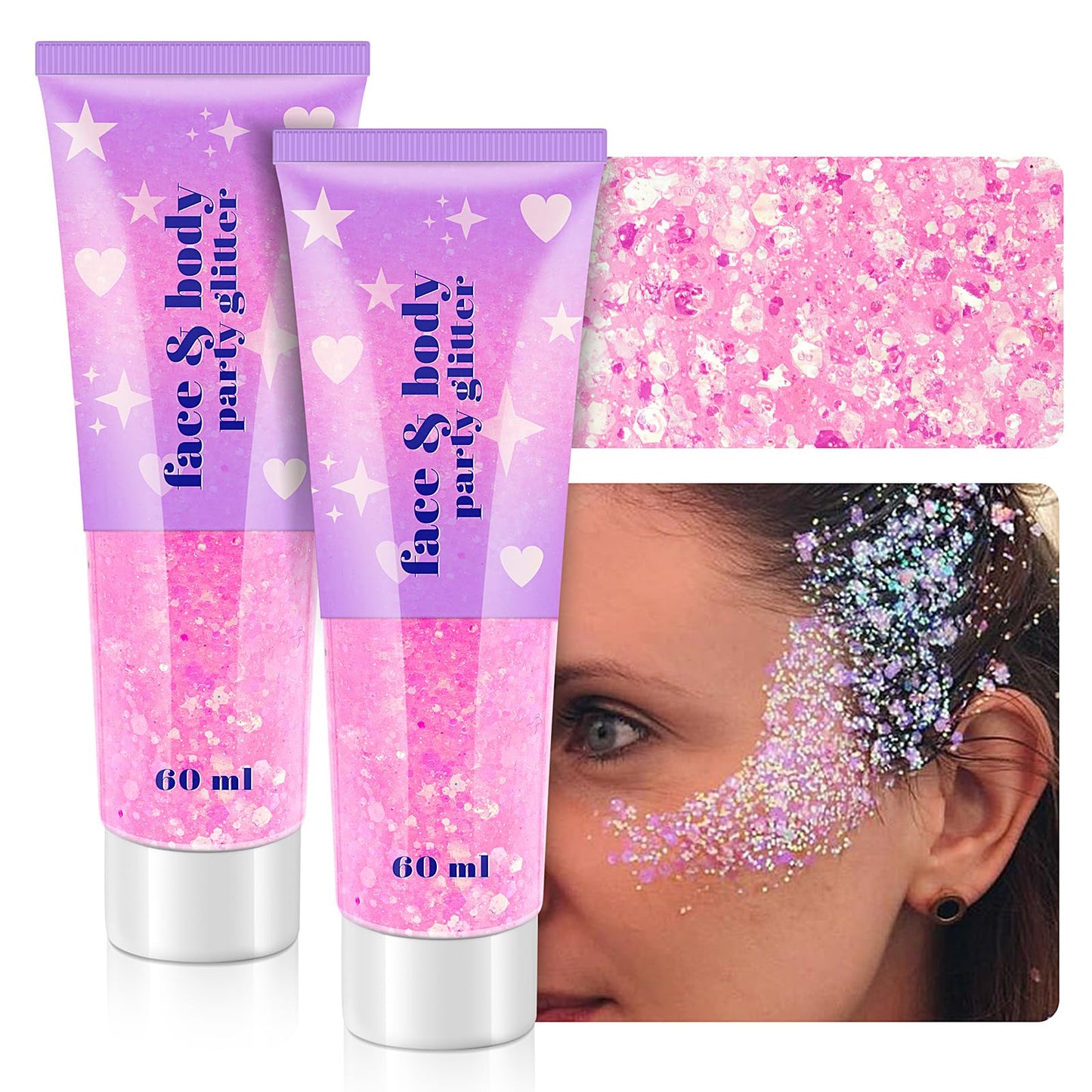 Body Glitter Gel, Holographic Face Glitter Gel Sequins Shimmer for Hair, Lip, Eyeshadow, Nails, Chunky and Powder Mixed Glitter Gel, Cosmetic Flakes Beauty & Personal Care Linwulte