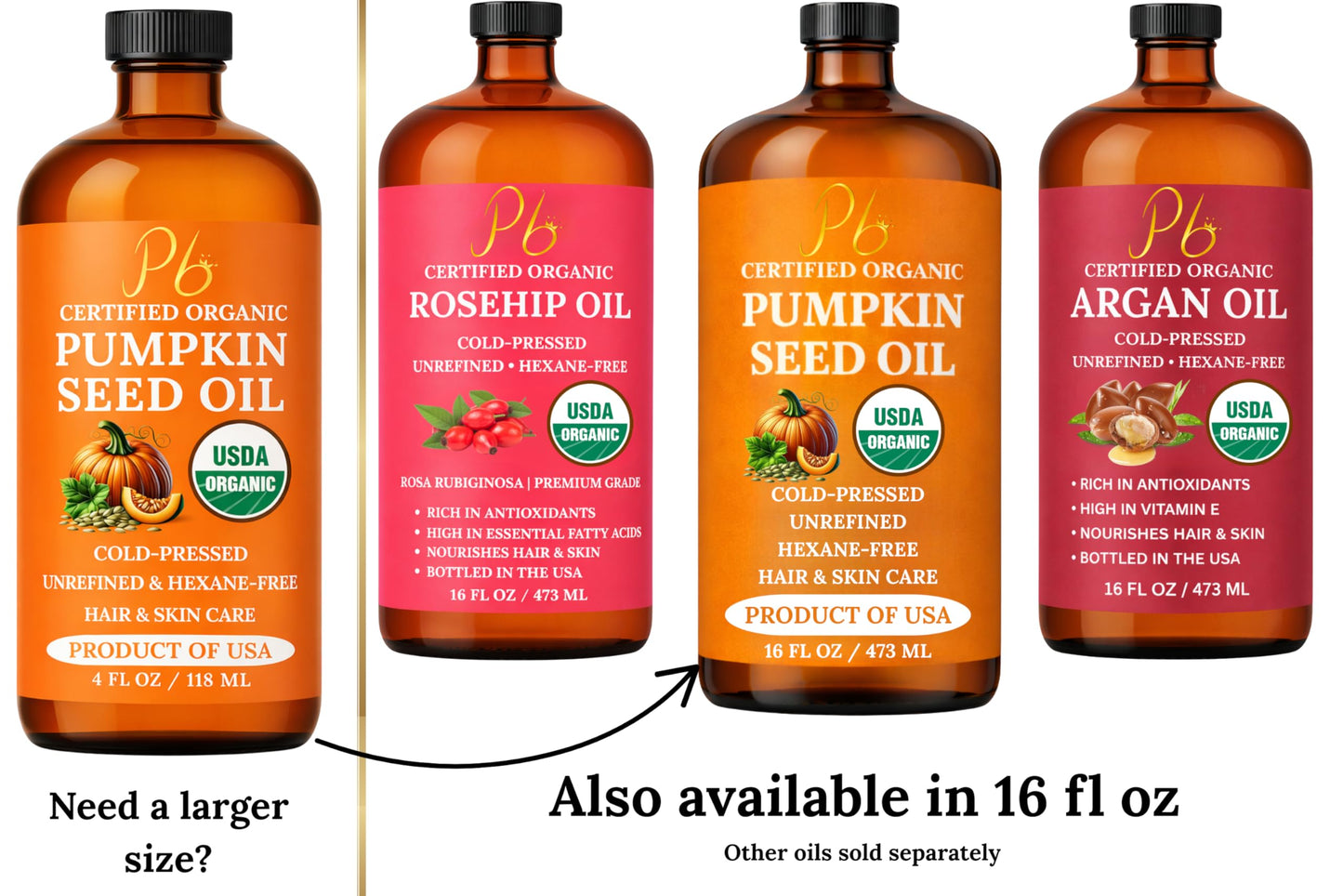 Pumpkin Seed Oil - USDA Organic, Cold-Pressed & 100% Pure, Unrefined, Pumpkin Oil for Hair Growth, Dry Skin & Face - Natural Anti-Aging Moisturizer Beauty and Personal Care Pomberries