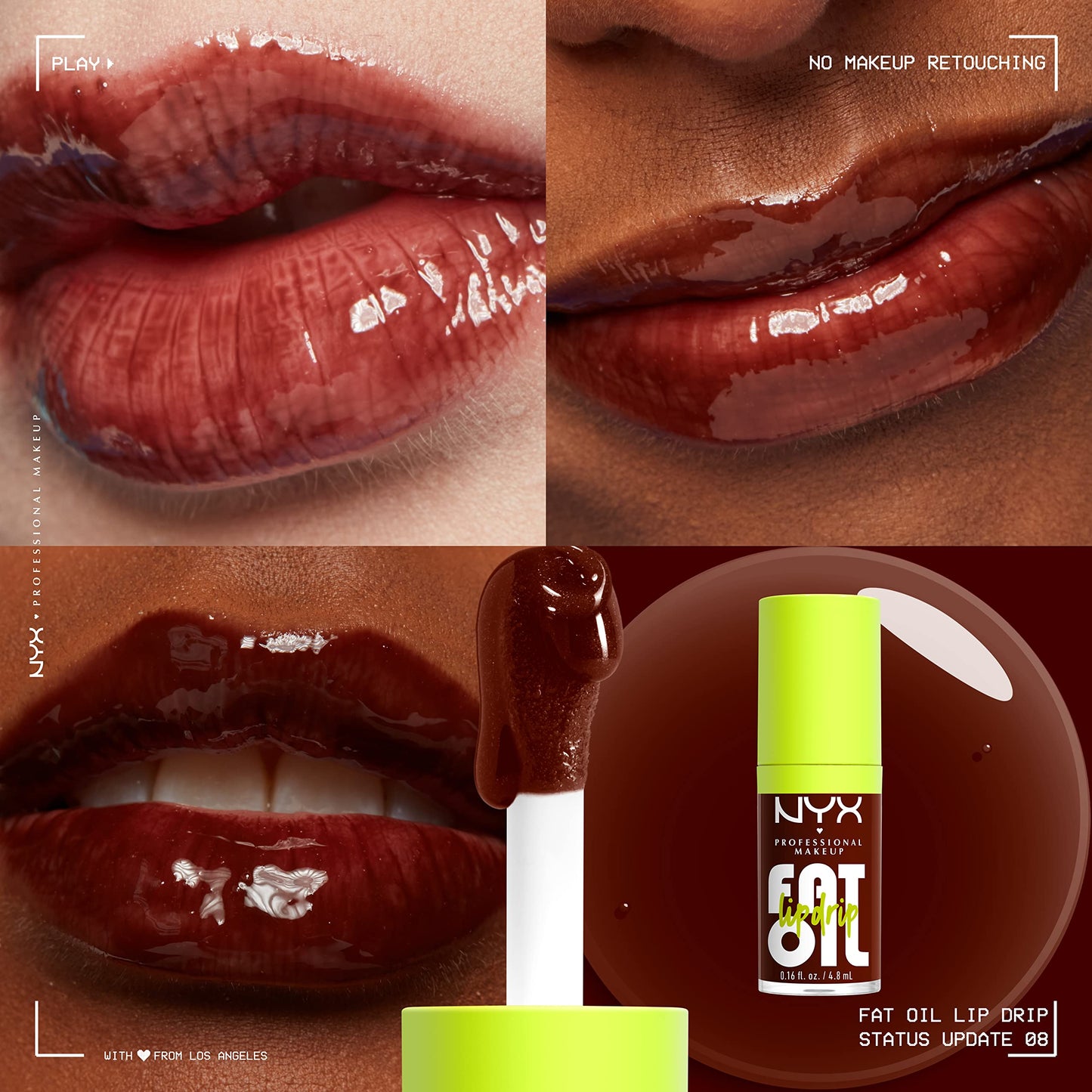 NYX PROFESSIONAL MAKEUP Fat Oil Lip Drip, Moisturizing Lip Oil Gloss, Vegan Tinted Formula, Up to 12 HR Hydration - Status Update (Rich Chocolate) Beauty & Personal Care NYX PROFESSIONAL MAKEUP