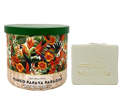 Bath & Body Works Mango Papaya Paradise 3-Wick Scented Candle with a Natural Oats Bar Soap Beauty & Personal Care Bath & Body Works