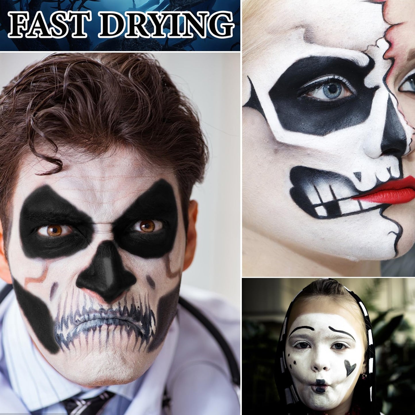 WENJLYJ 2 PCS Black White Cream Face & Body Paint Set, Halloween SFX Makeup Kit, Professional Face Painting Kit for Zombie Skeleton Cosplay Clown Beauty & Personal Care WENJLYJ