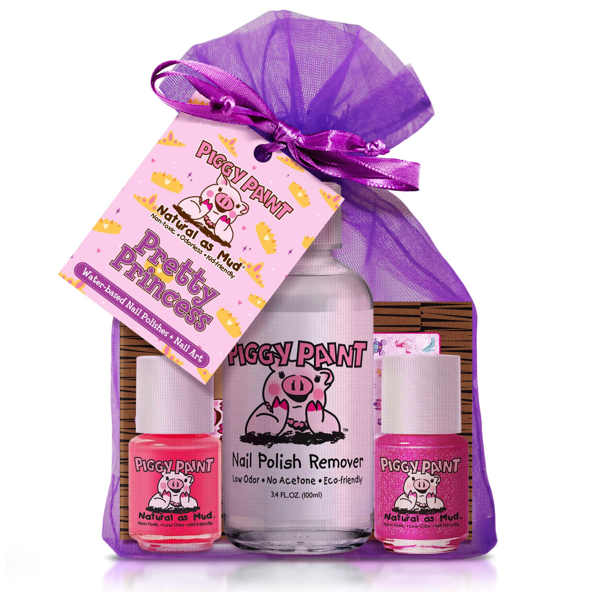 Piggy Paint Nail Polish, Non-Toxic - Pretty Princess, 2 Color + Remover Set