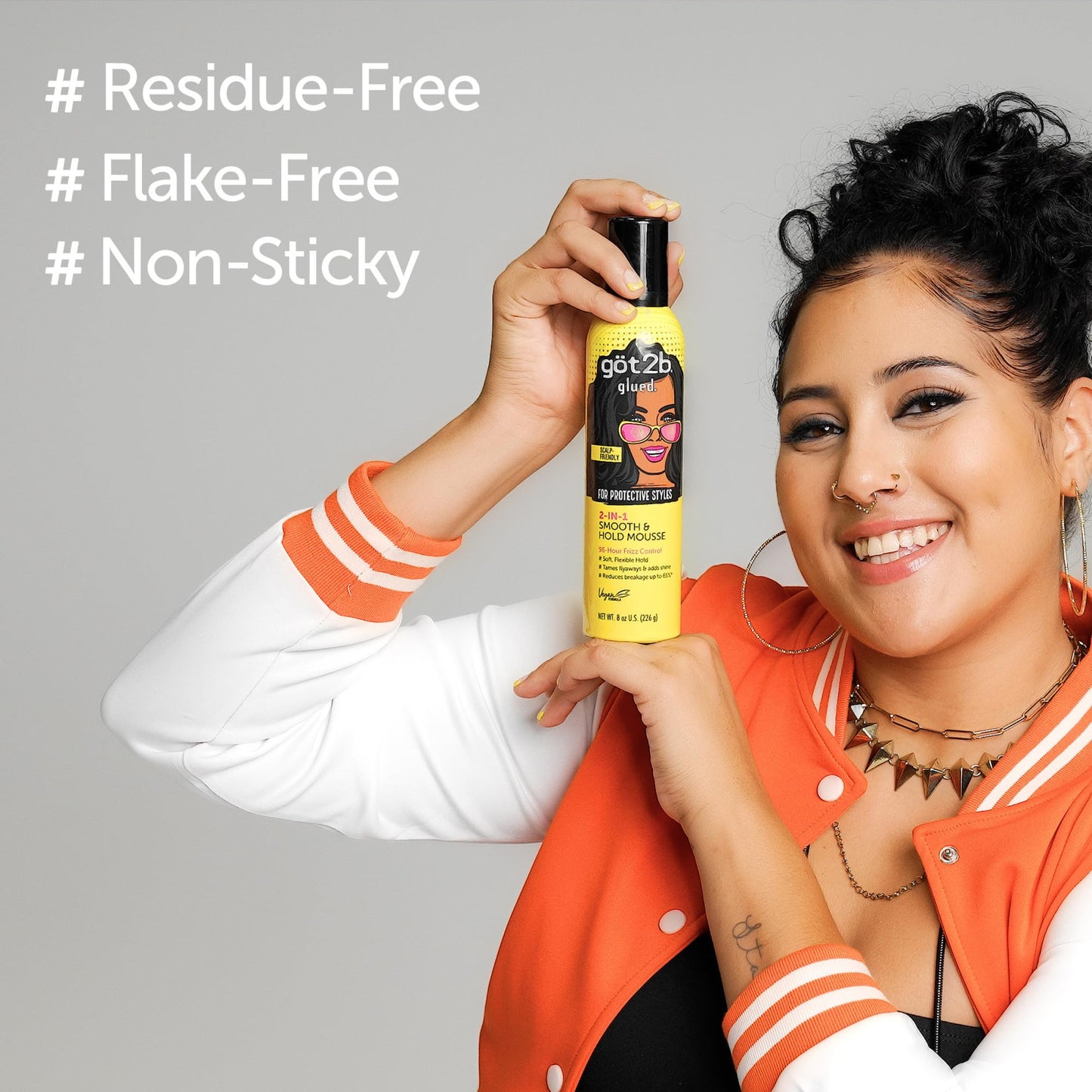 Got2b Glued 2-in-1 Smooth & Hold Hair Mousse, 8 Fl Oz, 96 Hour Frizz Control & Soft Flexible Hold for Wigs, Braids and Curls, No Stickiness Beauty & Personal Care Got2B