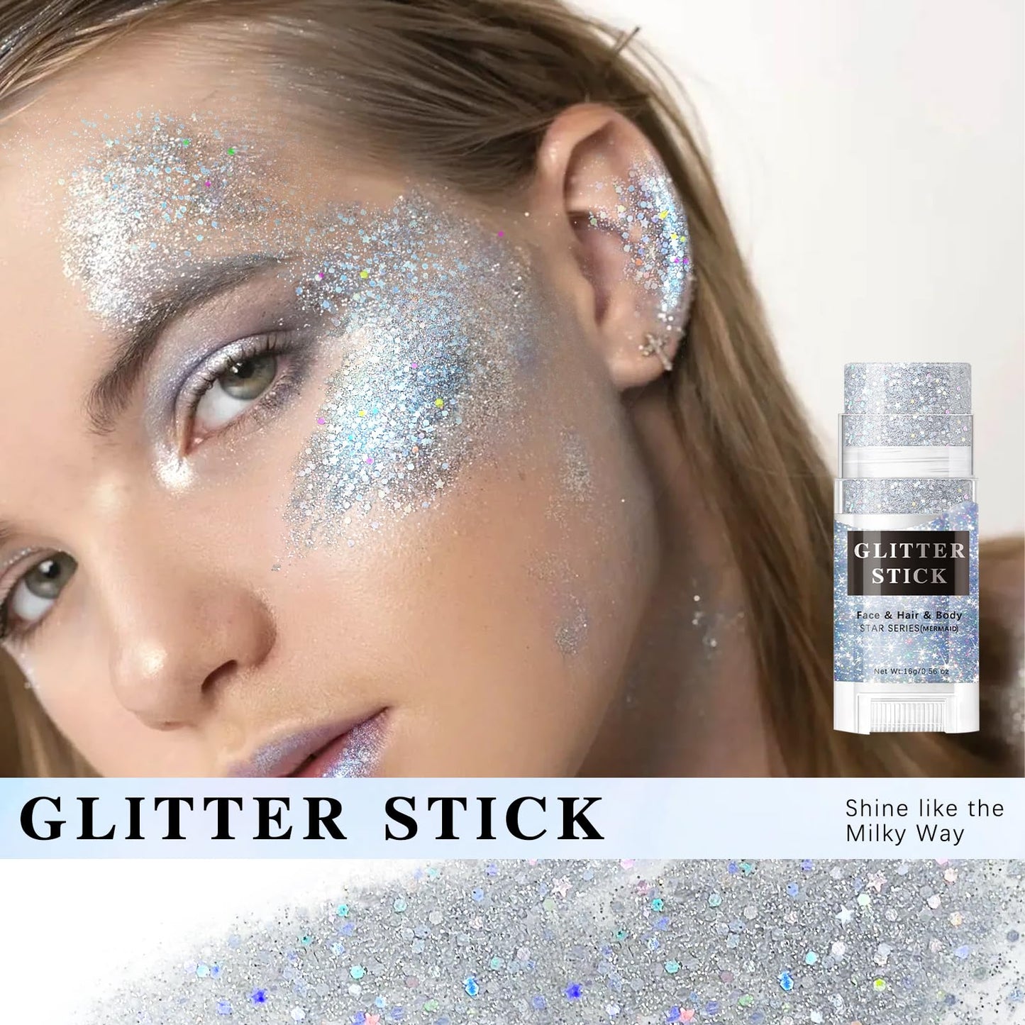 HOSAILY Silver Body Glitter Stick, Sparkling Holographic Sequins Glitter Gel, Body Shimmer Face Paint Glitter for Eye Hair Nail Lip, Chunky Glitter Beauty & Personal Care HOSAILY