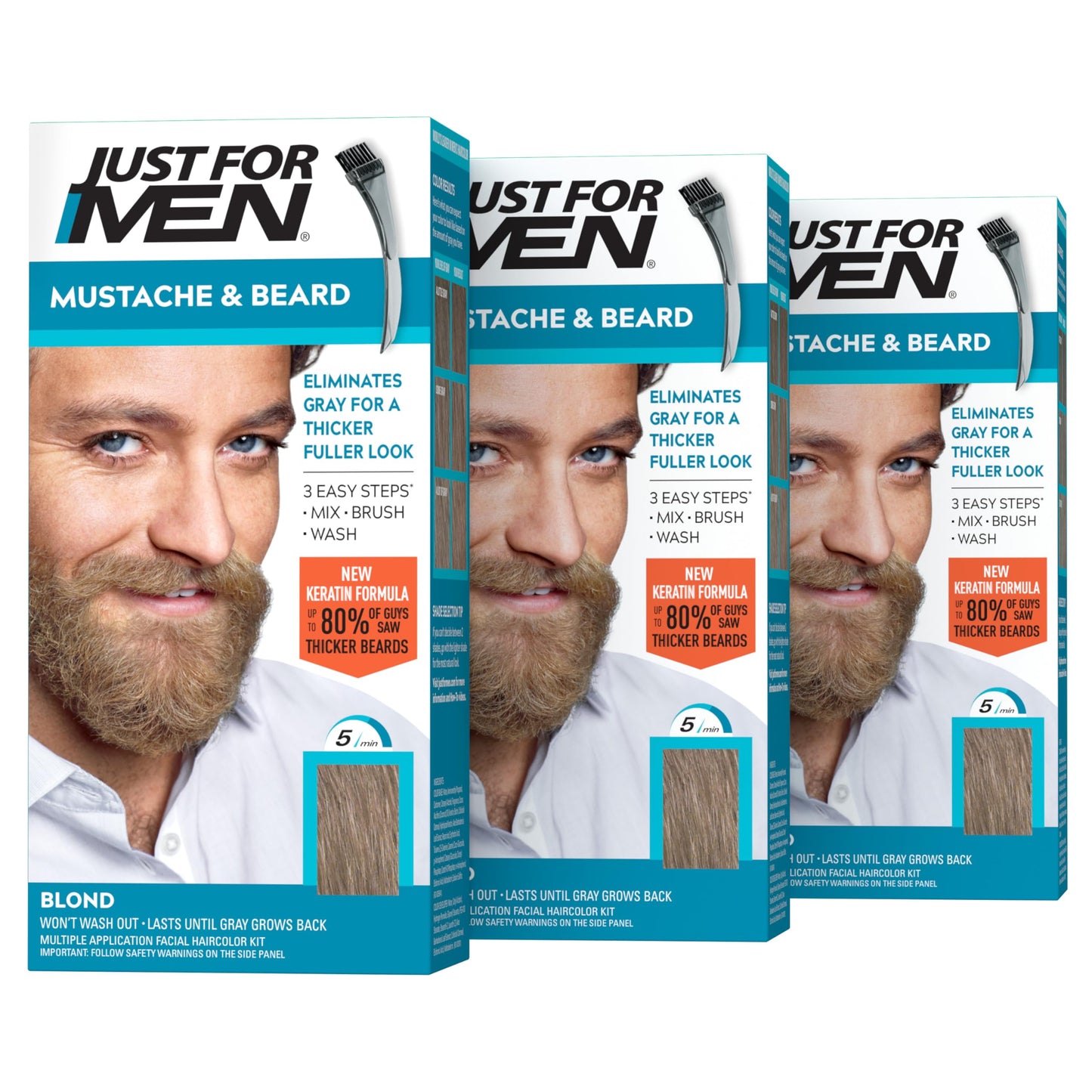 Just For Men Mustache & Beard, Beard Dye for Men with Brush Included, With Keratin Biotin Aloe and Coconut Oil for Healthy Facial Hair - Blond Beauty & Personal Care Just for Men