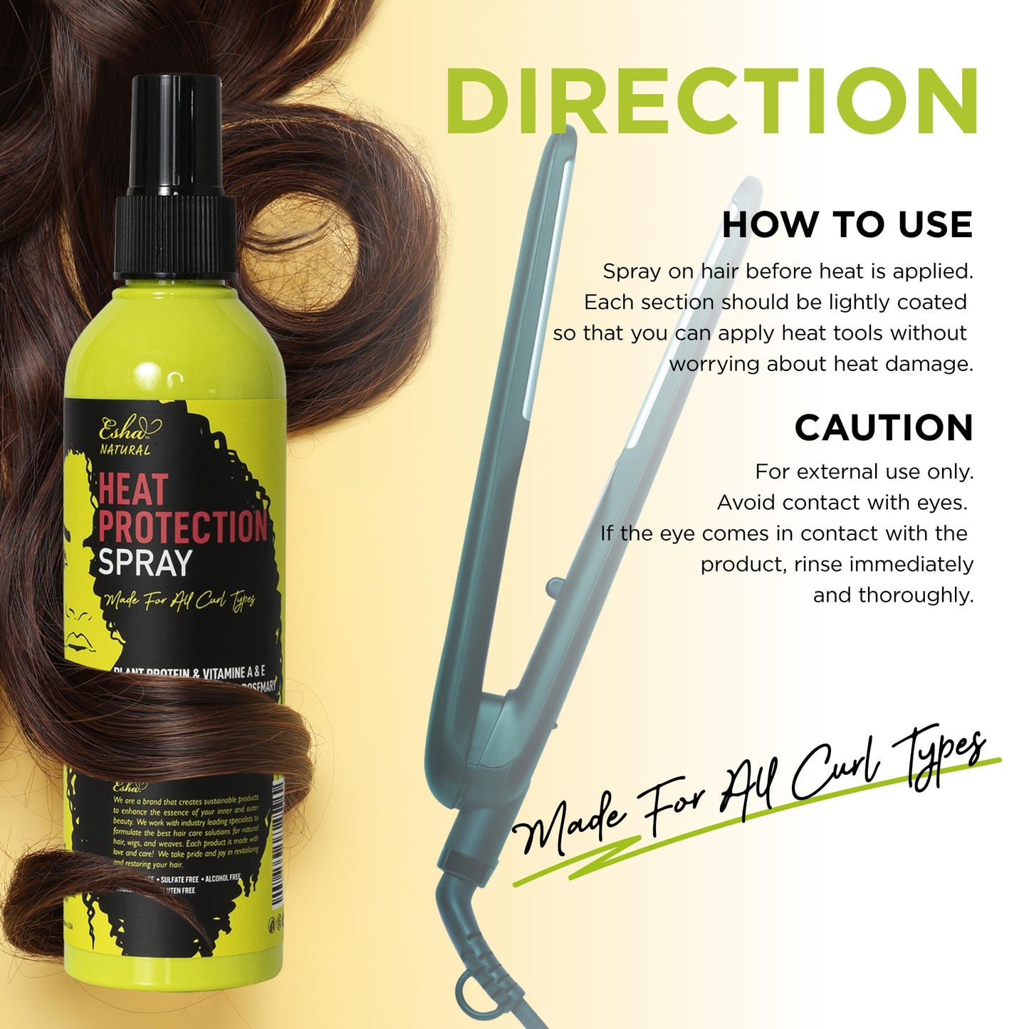 Esha Girl Heat Protection Spray for 3C & 4C Curly Hair - Up to 450F - For Synthetic Wigs & Natural Hair - Cruelty, Gluten Free Vegan Ingredients (4oz) Beauty & Personal Care Esha
