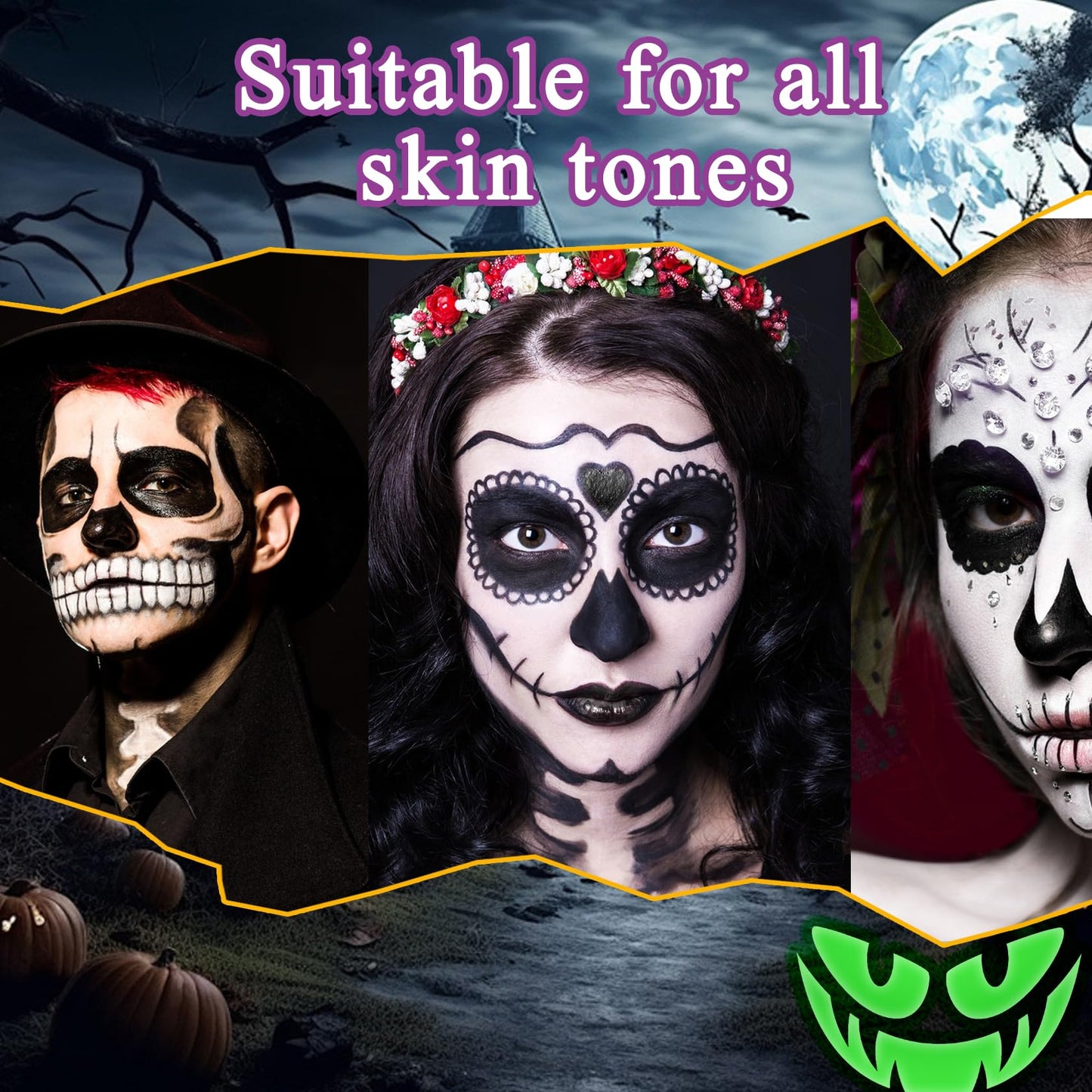 Black White Face & Body Paint Set,Professional Oil Based Face Painting Kit with 2 Brushes,Halloween SFX Makeup Palette Kit for Skull Costume Party Beauty & Personal Care XMXueMei