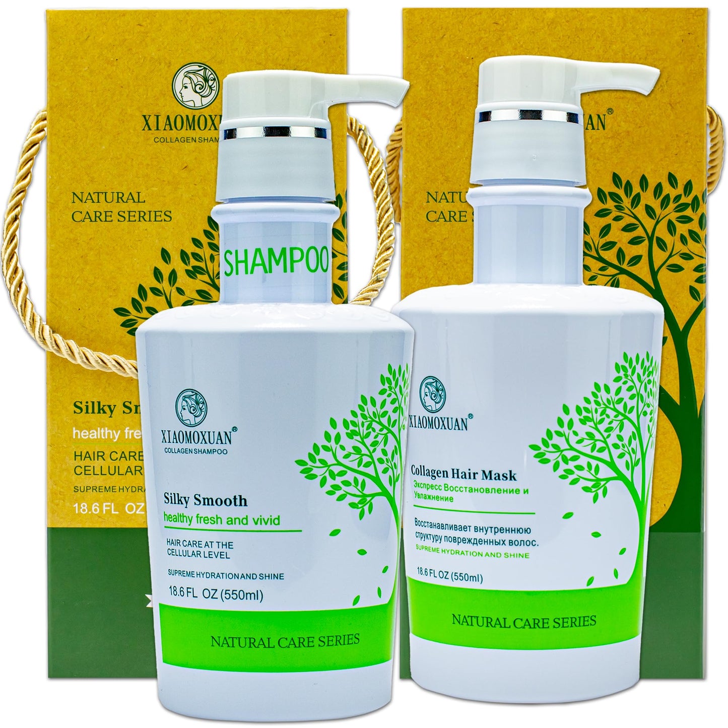 Xiaomoxuan Organic Collagen Tea Tree Deep Conditioning Hair Mask and Natural Cleansing Shampoo Build-Up Remover Set for Moisturizing and Split End Beauty & Personal Care Xiaomoxuan