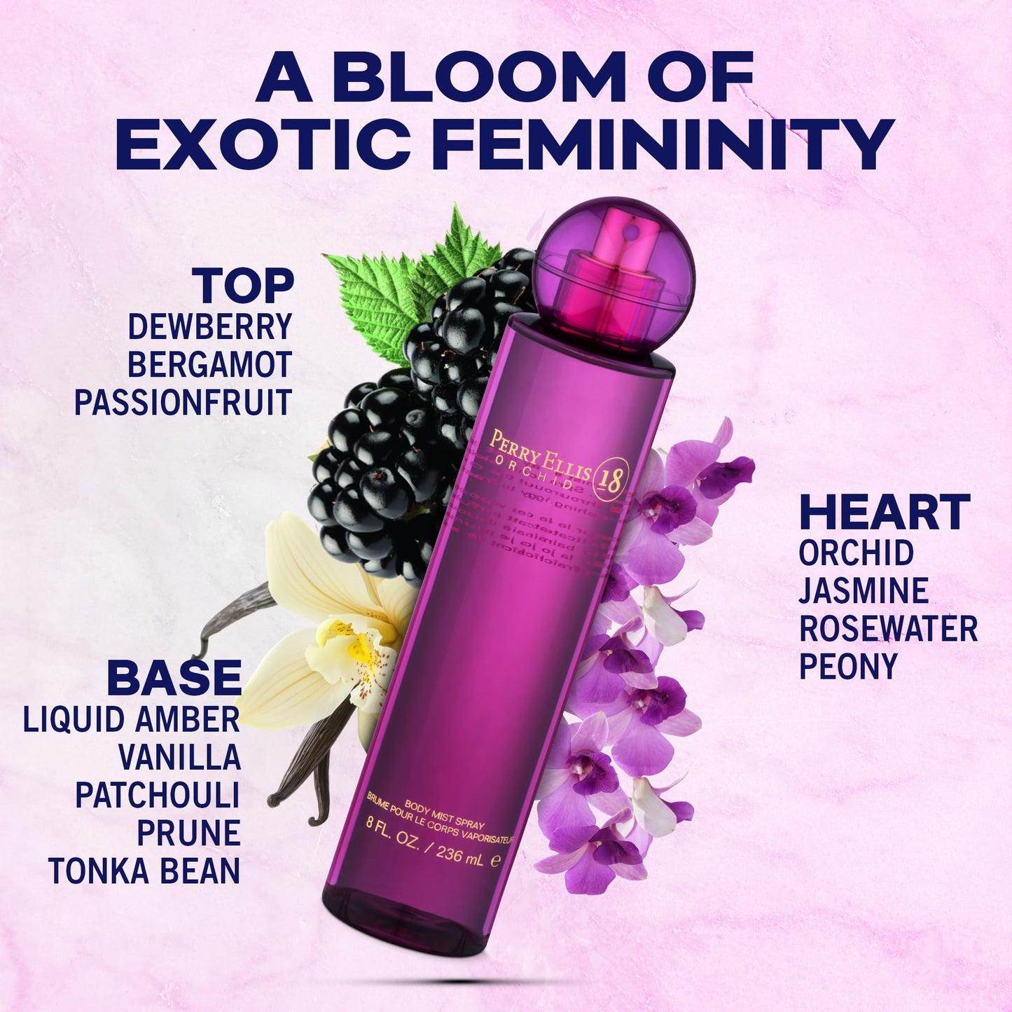 Perry Ellis 18 Orchid Body Spray for Women - Floral & Vanilla Body Mist, Perfumes for Women, Long Lasting Fragrance, EDT, Eau De Parfum with Fresh Beauty & Personal Care Perry Ellis