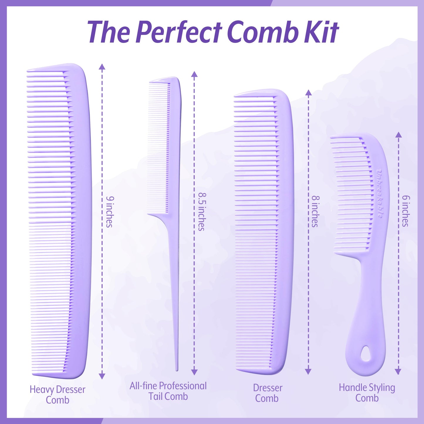 Mars Wellness 4 Piece Professional Comb Set Lavender - USA MADE - Fine Pro Tail, Dresser Hair Comb Styling Comb - Premium Grade for Men and Women Beauty and Personal Care MARS WELLNESS