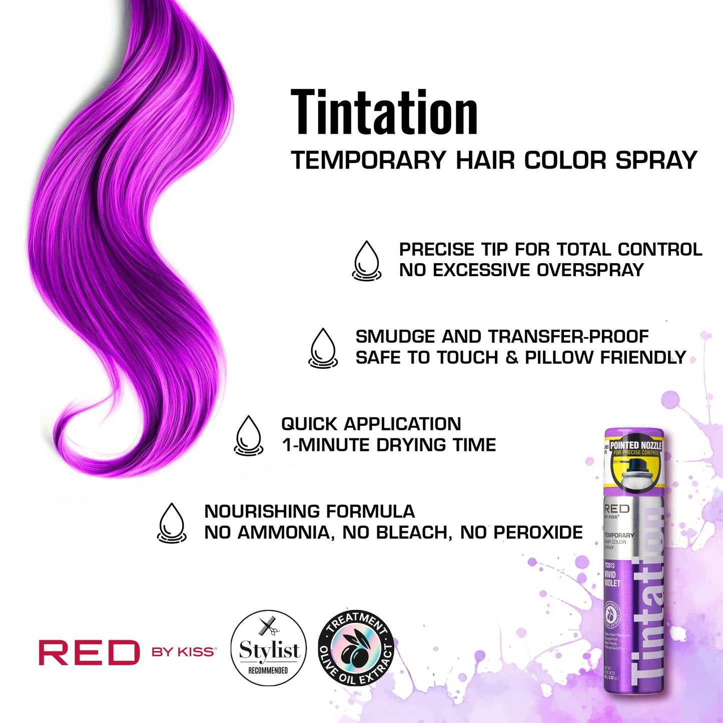 Red by Kiss Tintation Temporary Hair Color Spray 2.82oz, Quick-Dry & Smudge-Proof, Vivid Color Washable Hair Dye, Styling Spray Cosplay Halloween Beauty & Personal Care Red by Kiss