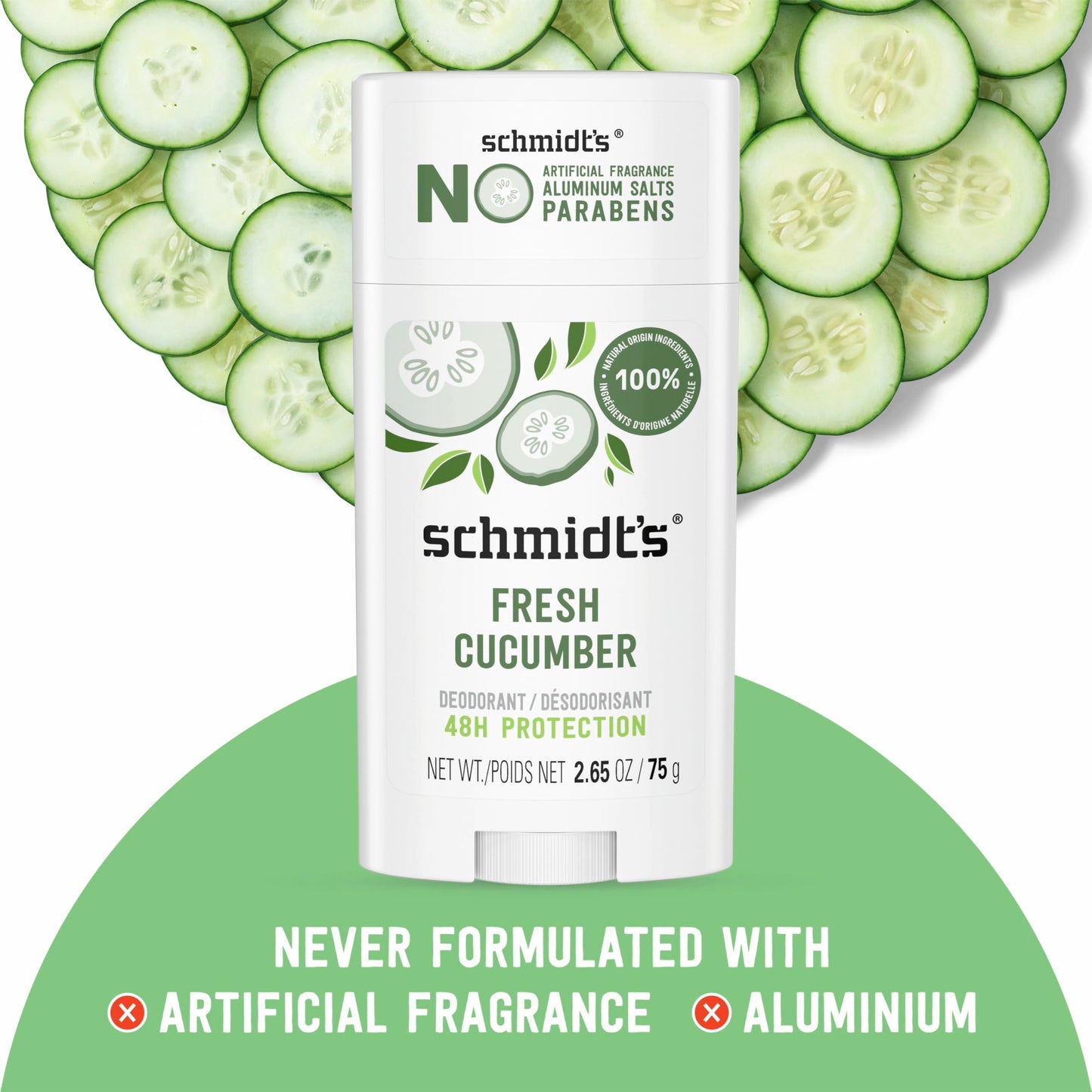 Schmidt's Aluminum-Free Vegan Deodorant Fresh Cucumber for Women and Men, with 24 Hour Odor Protection, Natural Ingredients, Cruelty-Free, 2.65 oz Beauty and Personal Care Schmidt's