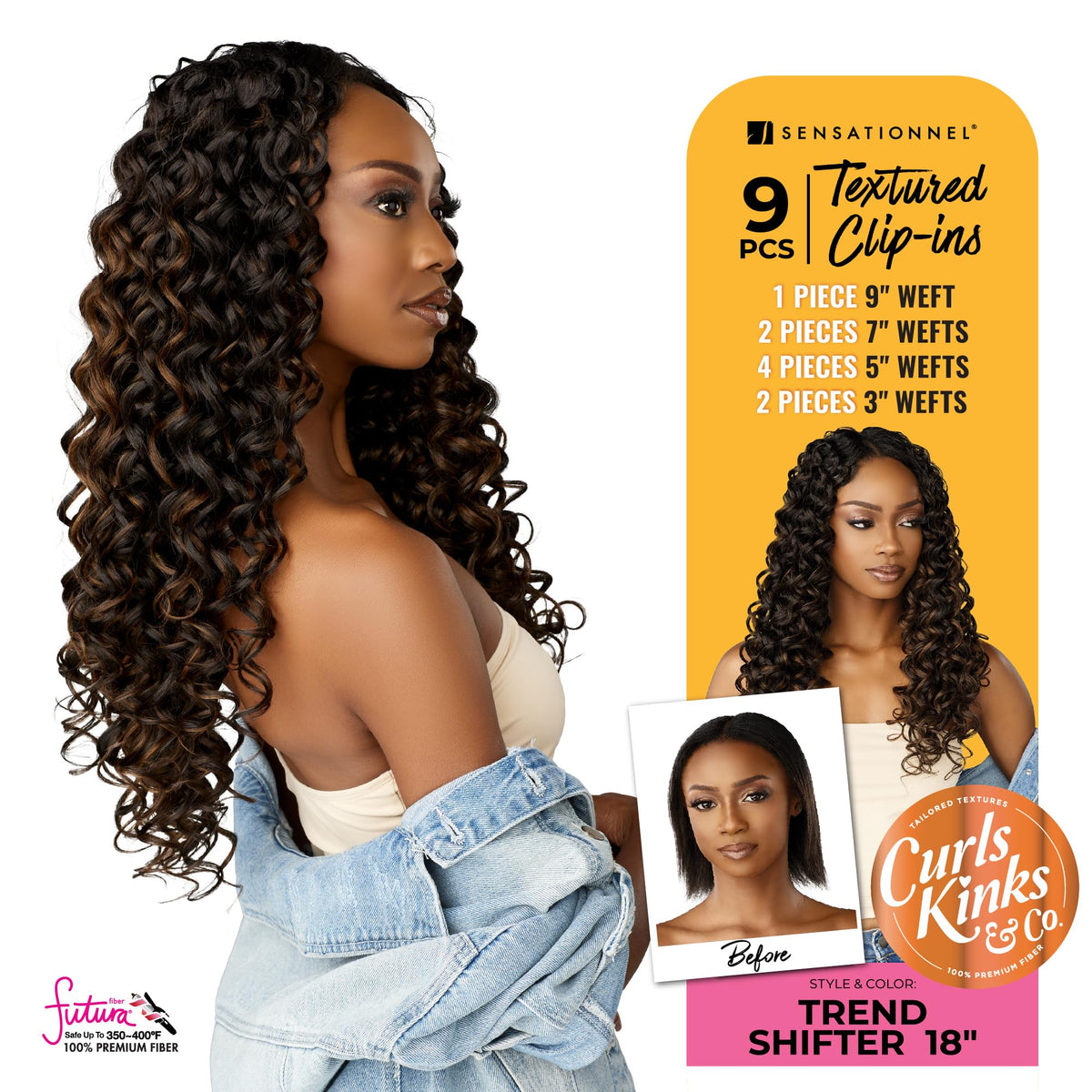 Sensationnel Curls Kinksandco Clip in-Trend Shifter 18 Inch,1B OFFBLACK