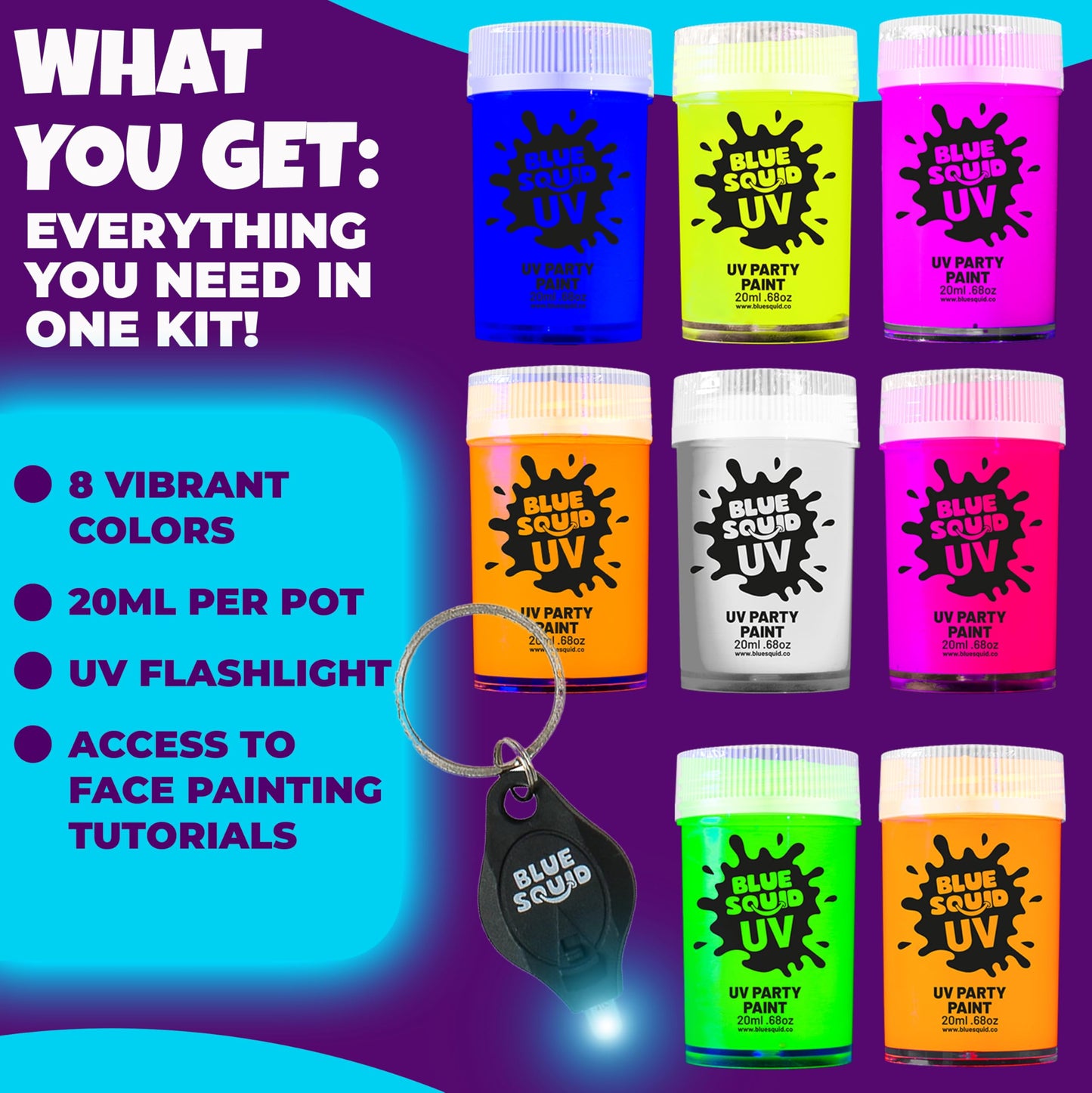 Blue Squid UV Body Paint - Glow in the Dark Body Paint, Neon Face Paint for Glow Party Accessories - Safe, Non-Toxic Black Light Glow Makeup Beauty & Personal Care Blue Squid